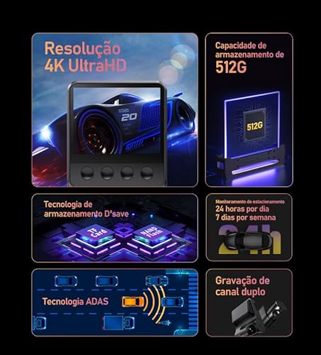 DDPAI Z50 Câmera Veicular Frontal e Traseira 4K+1080P Com Wi-Fi GPS, D²Save, Tela 2.3