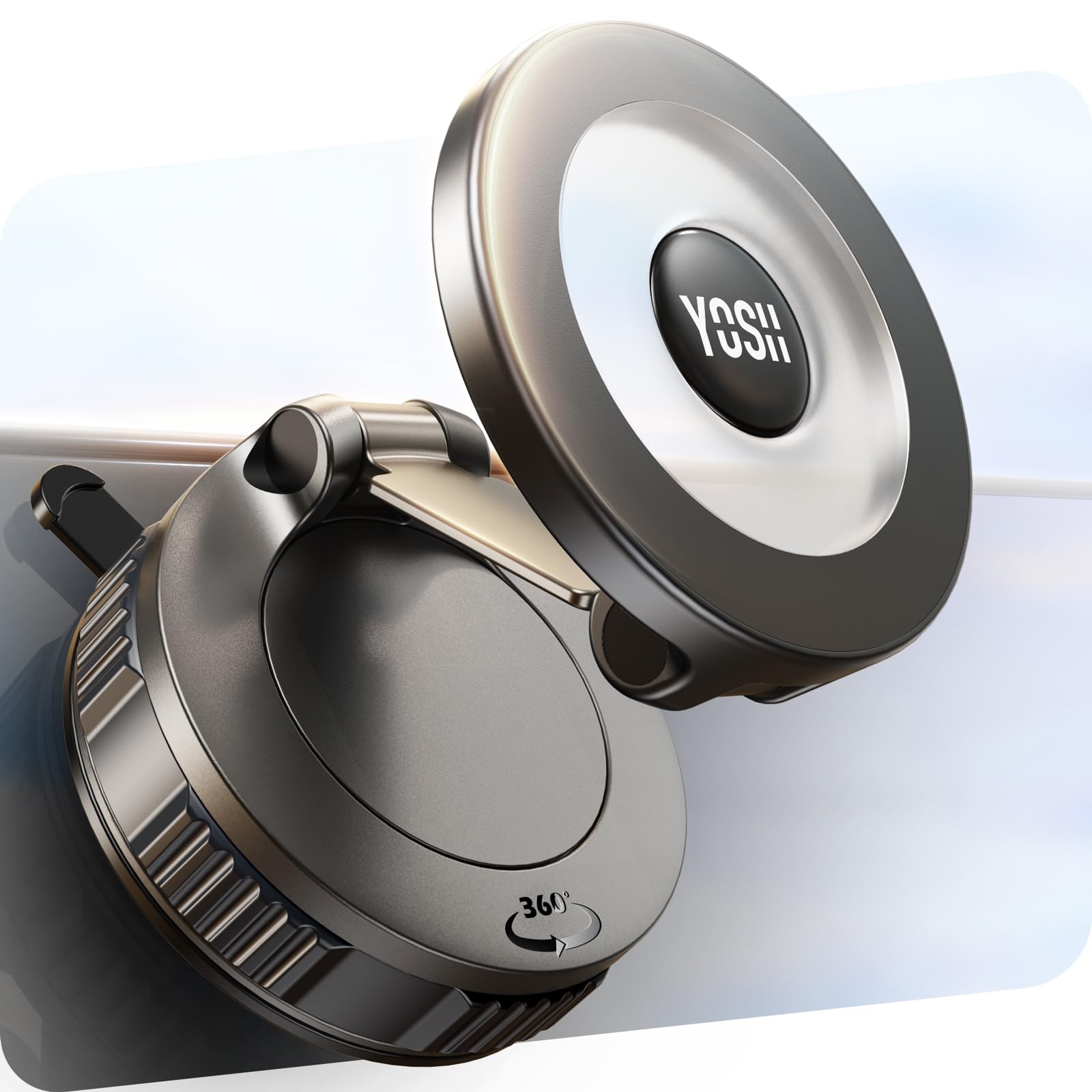 YOSH Vakuum Handyhalterung Auto für MagSafe, Starke Saugkraft mit Twist-Lock, 360° drehbare Basis & klappbarer Arm, für Armaturenbrett & Windschutzscheibe, kompatibel mit iPhone Samsung Pixel