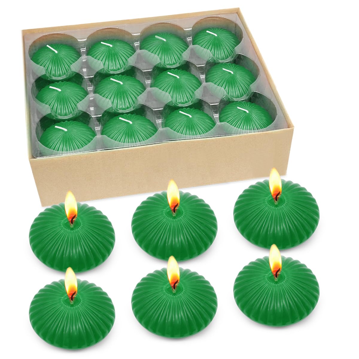 Green Floating Candles for Cylinder Vases, 24 Pack 2 Inches Water Tealight Candles for Centerpieces at Wedding Dinner Party Spa Treatments