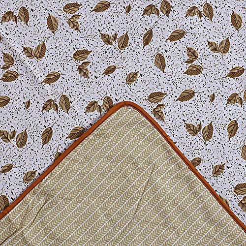 Image of Kuber Industries Lightweight Leaves Design Cotton Reversible Double Bed Dohar|AC Blanket for Home & Travelling (Orange)