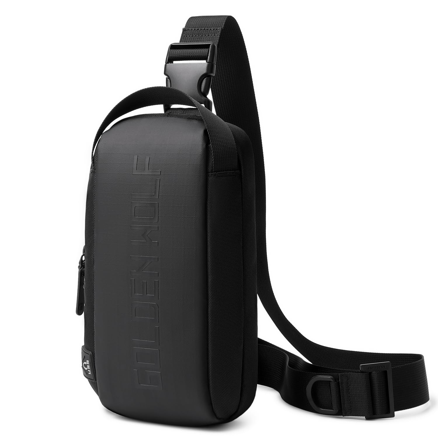 golden wolf Sling Bag for Men 2.6L Small Crossbody Bag Long Chest Bag One Compartment Design Mobile Bag with Detachable Shoulder Strap,Small Shoulder Side Bag for Casual Office Daypack, Black-picture-24