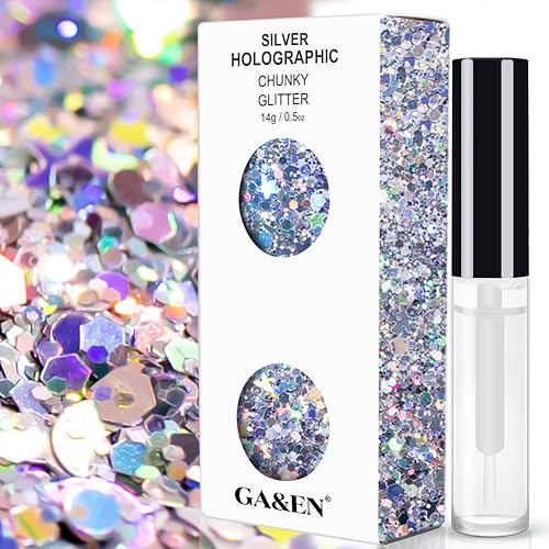 Miniatura 1 de Purpurina holográfica cosmética gruesa de color plateado para el cuerpo rostro ojos y uñas para festivales carnaval concierto fiesta belleza y rave