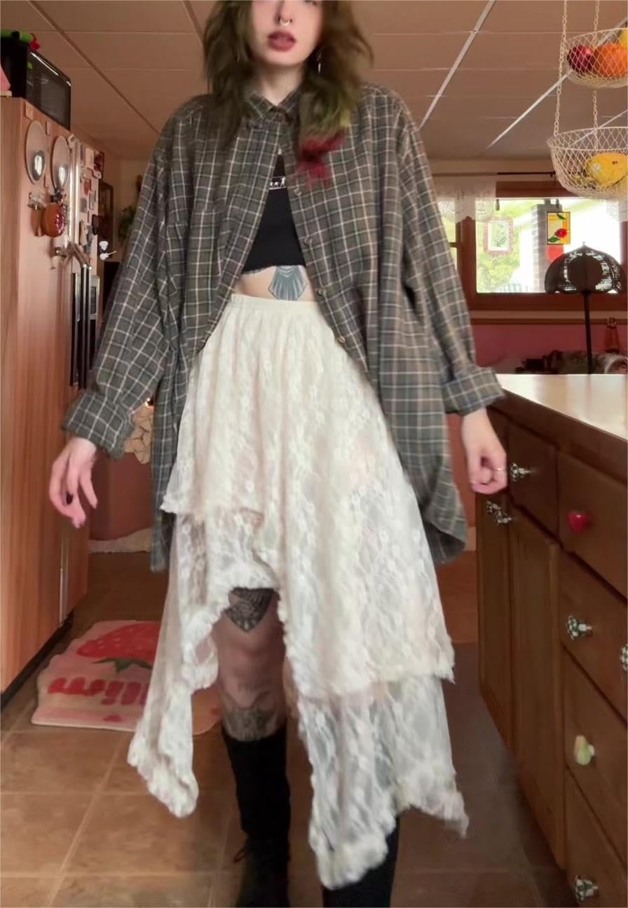 Falda larga de encaje floral para mujer, asimétrica, en capas, para verano, sexy, transparente, bohemia, para playa