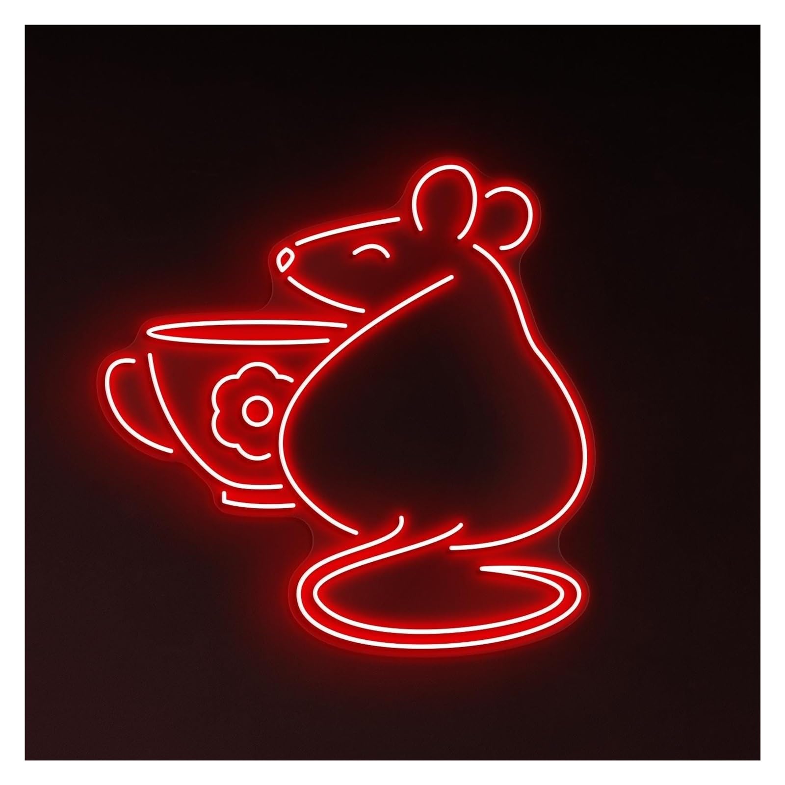 RONGCH Hanging Art Neon Signs Rat with Cup Neon Sign, Suitable for Cafe Home Bar Decor with Brightness Adjustable 43cm(D)