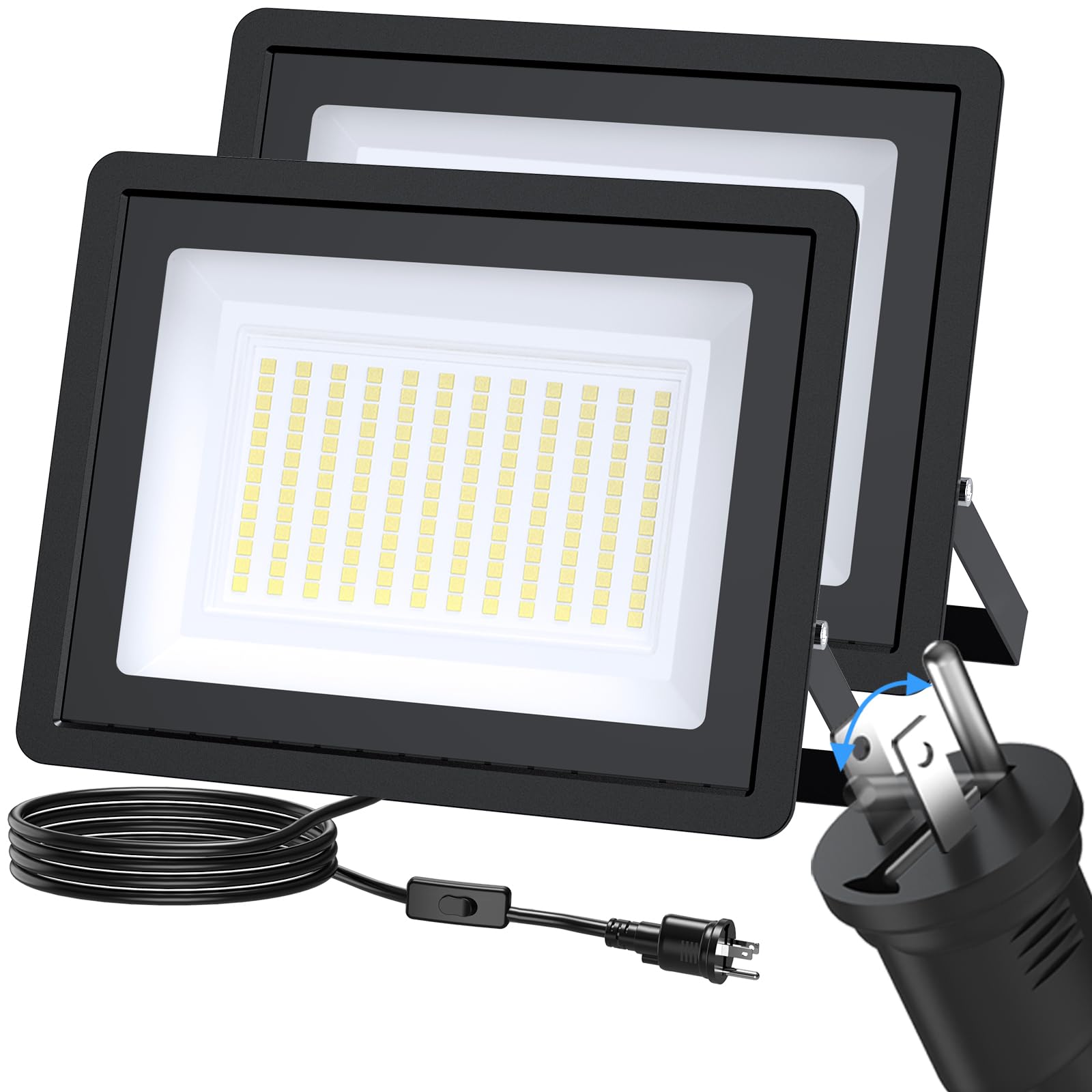 投光器 LED 200W 25000lm 2個セット 屋外用 IP66防水 独立スイッチ付 6500K 120°広角 作業灯 投光機 ワークライト