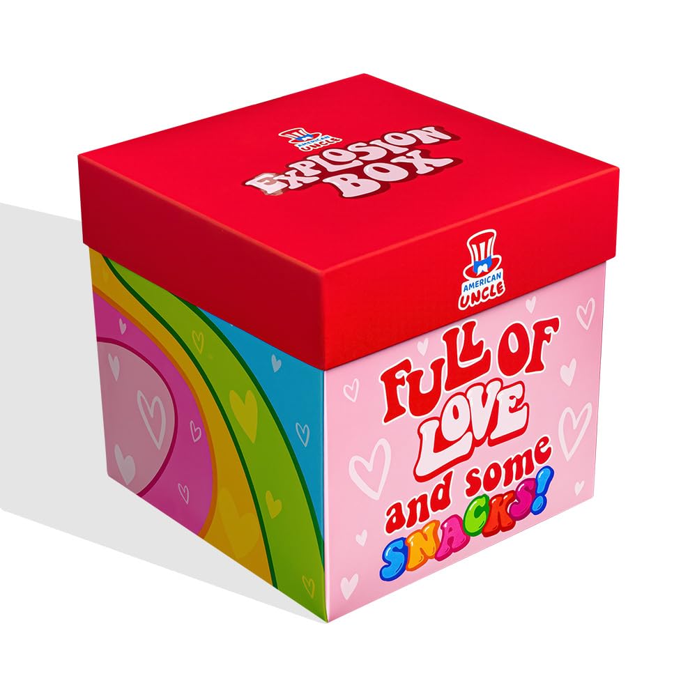 American Uncle Explosion box - Idea Regalo san valentino per lui o per lei, fidanzato o fidanzata, regalo anniversario - box snack internazionali da 15 prodotti