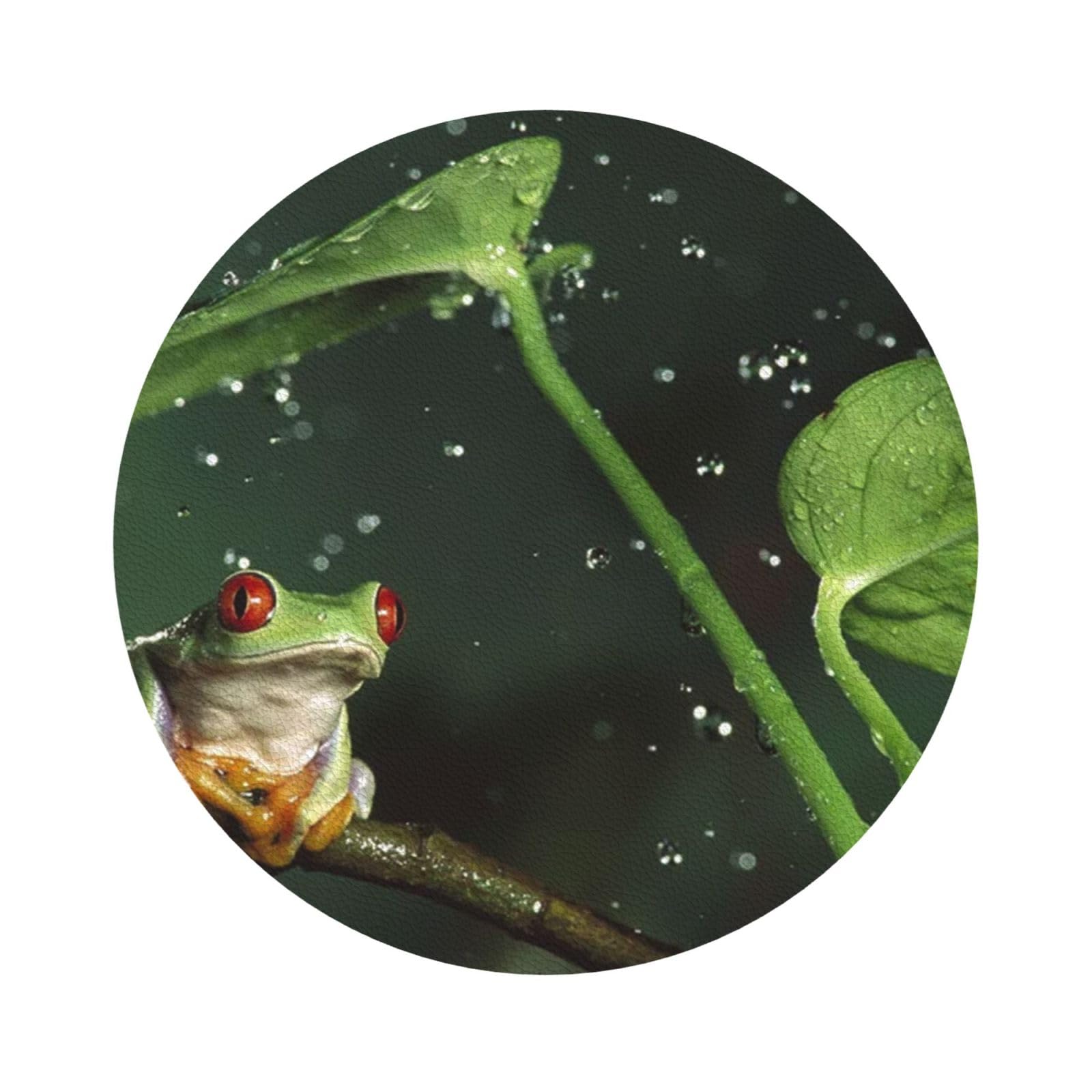 Peace Tree Frog PU Leather Coasters Set of 6 Round Drink Coasters