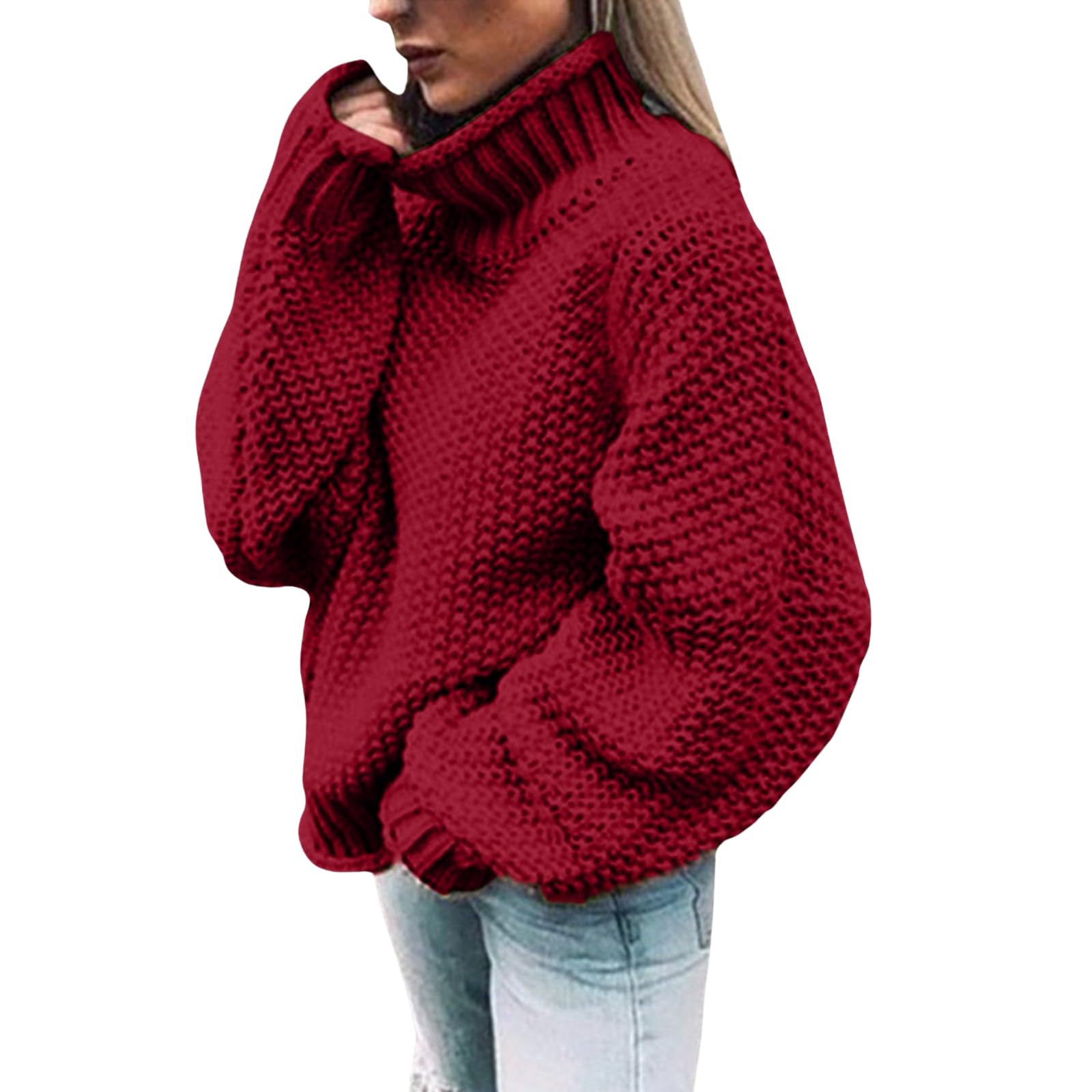 Womens Turtleneck Chunky Knit Pullover Sweaters Loose Batwing Sleeve Retro Vintage Winter Outwear Tops