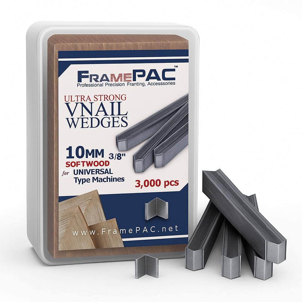 V Nails for Picture Framing - Ultra Strong - 10mm (3/8 inch) Vnail Wedges for Joining Picture Frame Corners - Softwood Frames - Universal (UNI) [3000 V Nail Pack, Stacked]