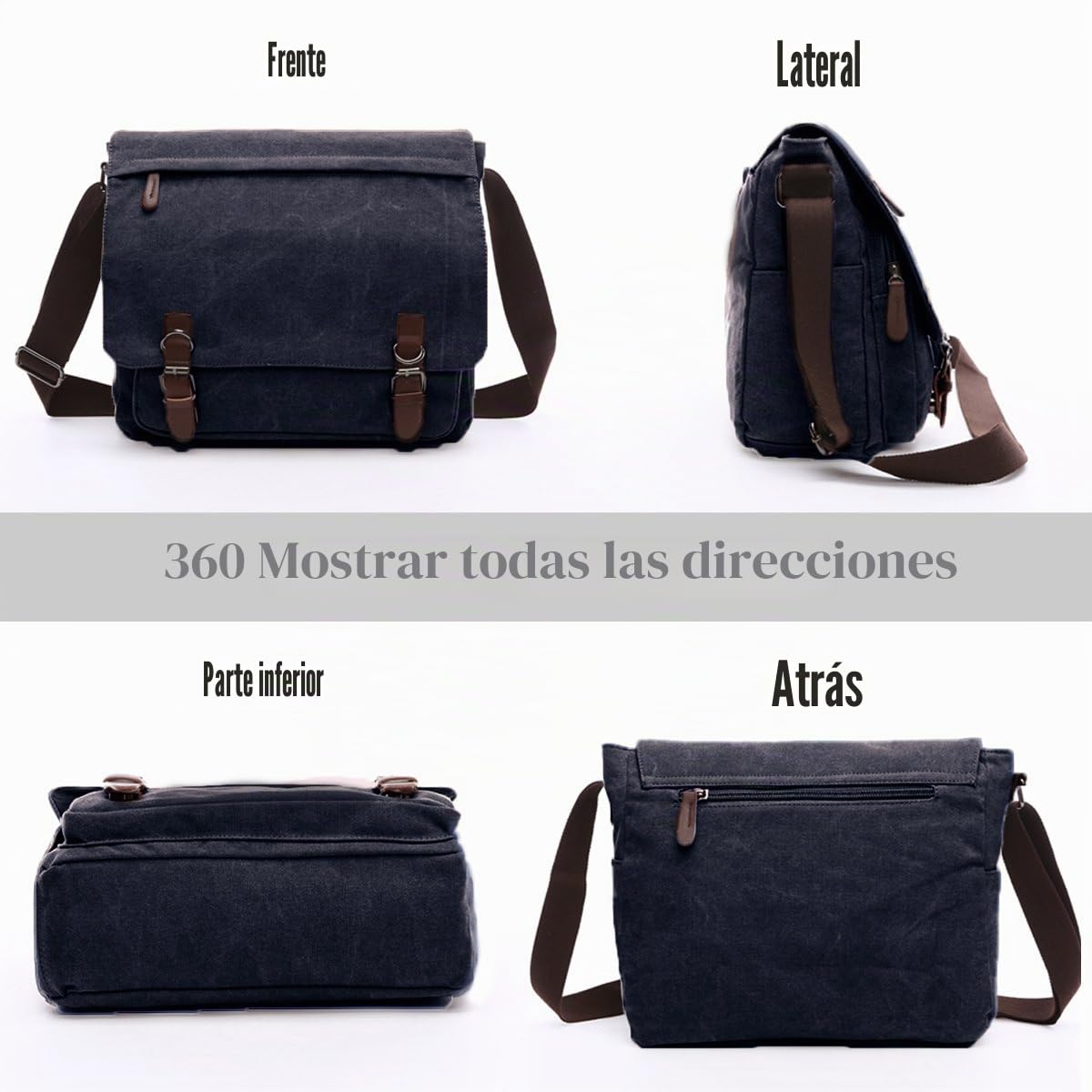 LOSMILE Hombres Bolso de Bandolera Lona Bolsa de Mensajero Bolsa de Hombro 16 Pulgadas Bolsa de Ordenador (Negro)