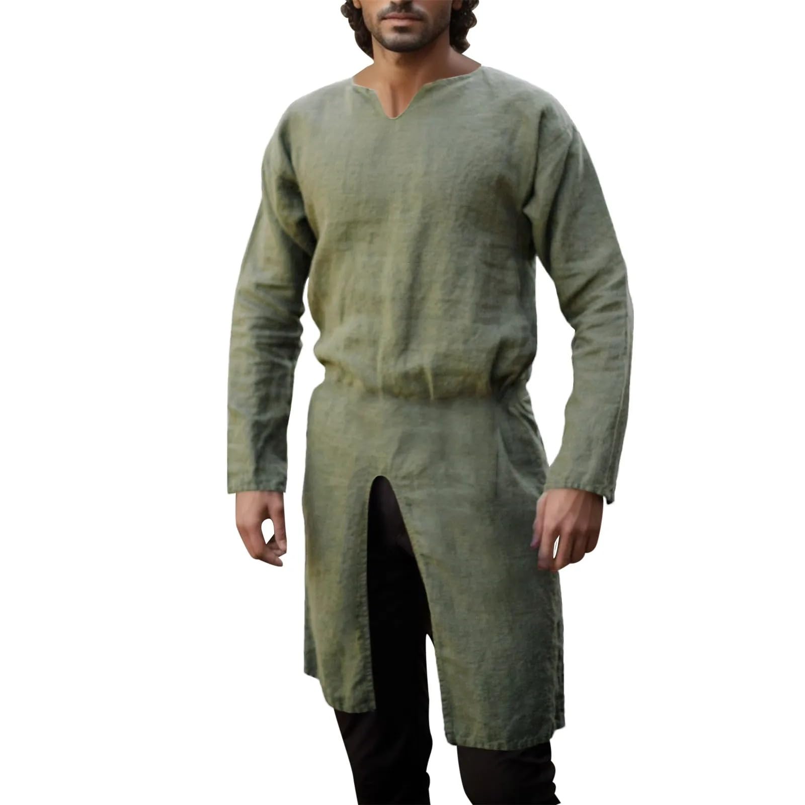 Thicc Men's Green Medieval Knight Viking Tunic For - Retro Medieval Long Tunic Shirt Classic Viking Warrior Costume For Renaissance Halloween Cosplay Medieval Dress For Roleplay (,3Xl)