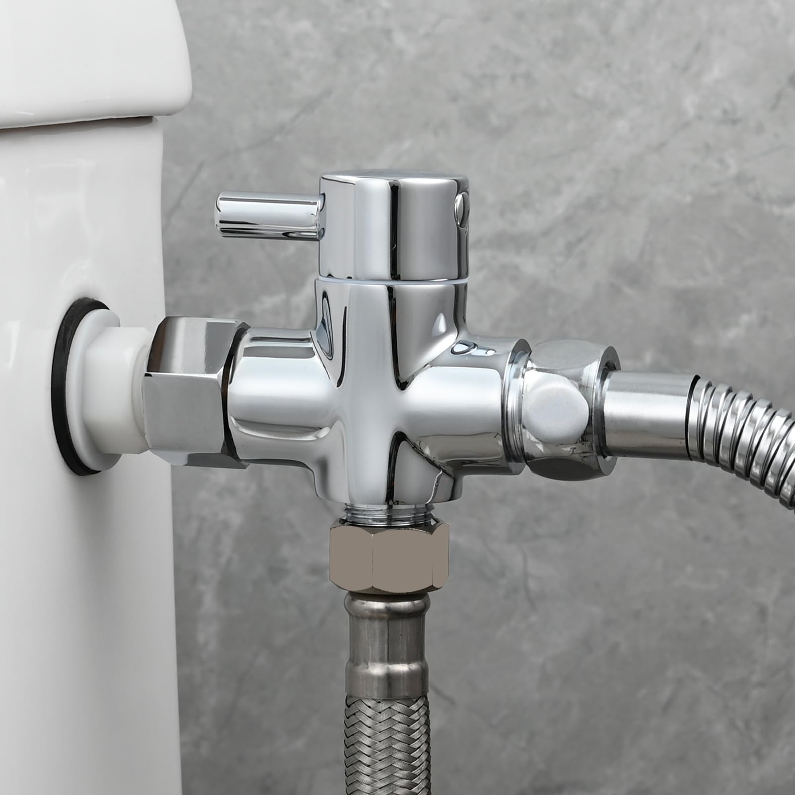 Tecmolog Robinet WC 3 Voies en Laiton Valve Inverseur de Douche 3/8" pour Toilette, Chromé, DSF007F