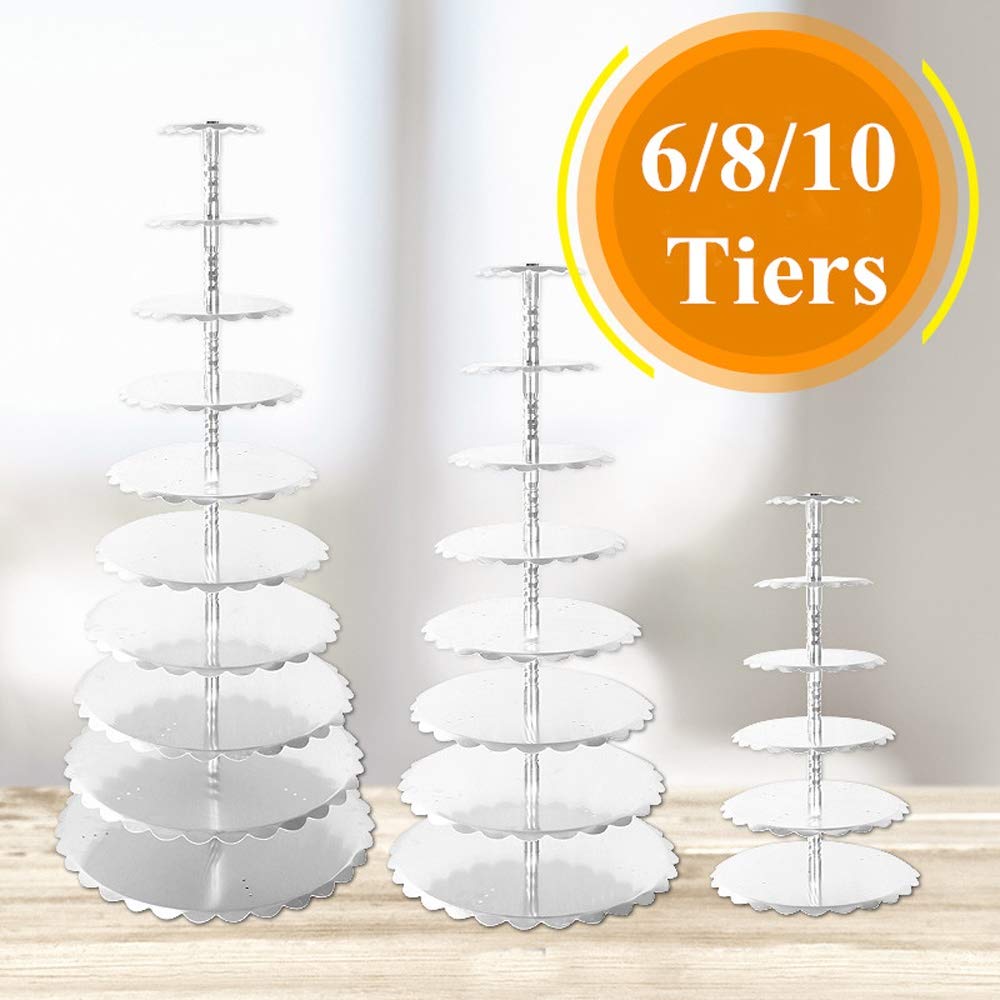 Soportes para Cupcakes de 6, 8 y 10 Niveles, de Metal, para Tartas, cumpleaños, Bodas, exhibiciones, Decoraciones (Plata, 6 Unidades)
