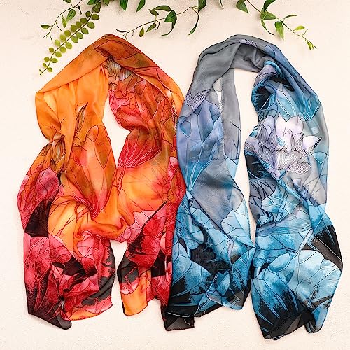 Xtinmee 12 Pcs Scarfs for Women Lightweight Print Floral Pattern Scarf Fashion Silk Scarves Long Chiffon Shawl Christmas Party Gifts, 6 Styles4