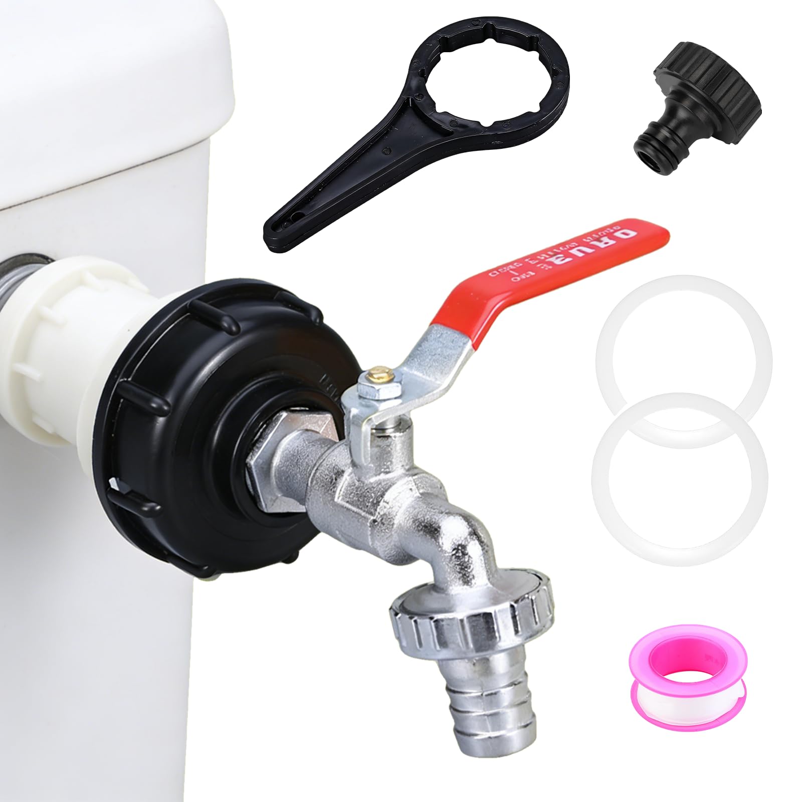 IBC Container Accessori, IBC Rubinetto di Scarico Set, mit Chiavi Tappo del Tamburo, Raccordo Cisterna 1000 Litri, Adattatore Rubinetto Pollici in Lega 1/2, per Cisternetta Serbatoio Acqua Piovana