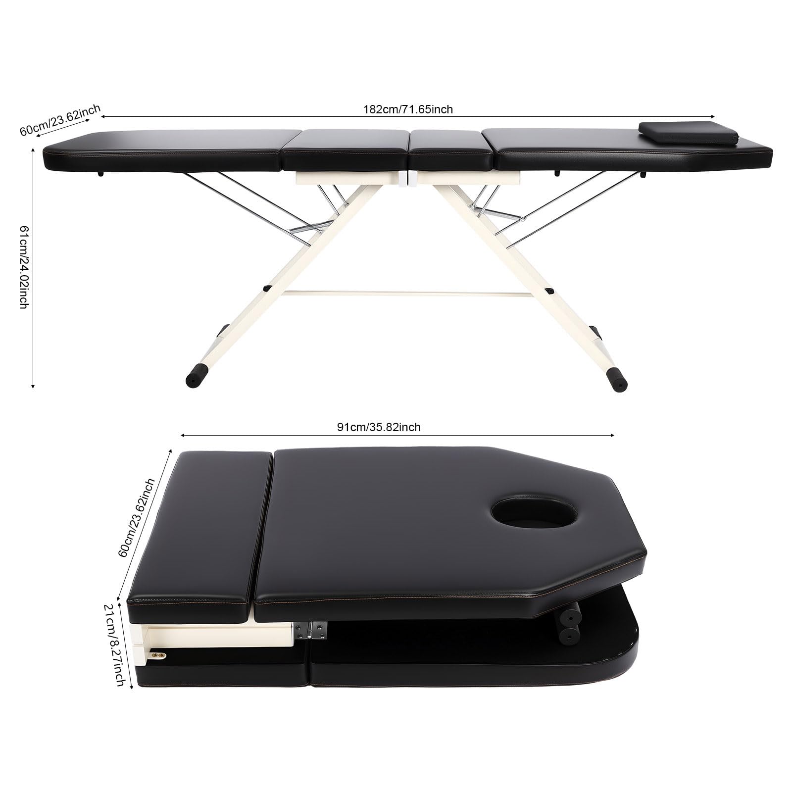 Cama de masaje, tumbona cosmética, moderna mesa de cosméticos plegable de 3 zonas con alta carga, cama de terapia ligera y portátil para spa salón de belleza y uso móvil