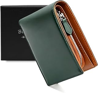 [Bluesay] 財布 メンズ 2つ折り 栃木レザー 本革 大容量 二つ折り財布 YKKファスナー 小銭入れ 日本の熟練職人の技 ふたつおり 財布 コンパクト 折りたたみさいふ 男性 紳士用 ビジネス スタイリッシュ ギフトBOX入り プレゼント 父の日 誕生日 (グリーン)