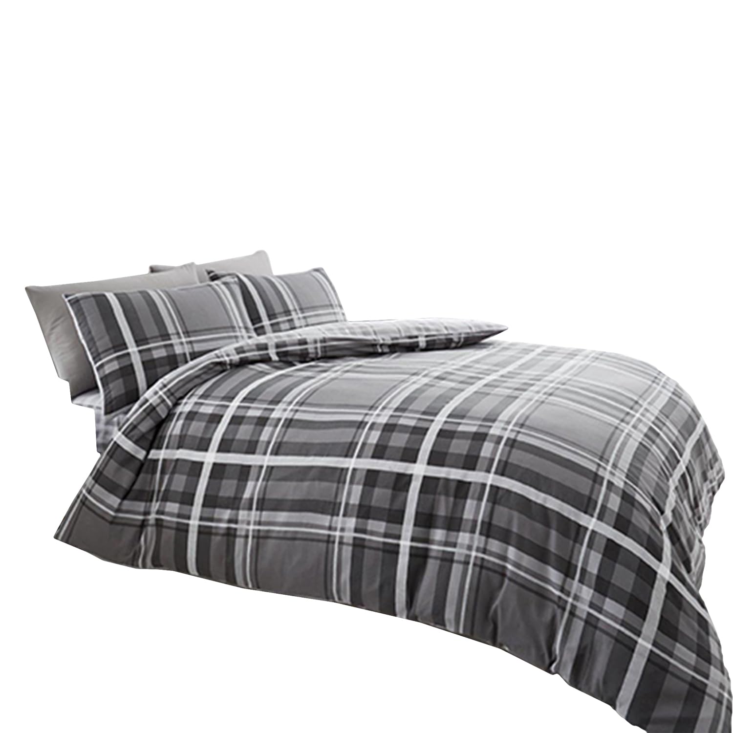 GC GAVENO CAVAILIA Luxury NEWTON TARTAN CHECK Bed Set with Duvet Cover and Pillow Case, Polyester-Cotton, Grey, King