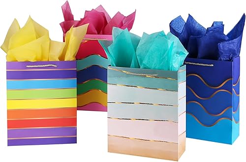 Miniatura 6 de Cmecial Bolsas de regalo de papel de 12.6 pulgadas con papel de seda, bolsas de regalo extra grandes con asas, bolsa de cumpleaños arcoíris de
