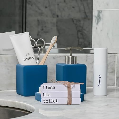 Vista 7 de Restroom Bathroom Decor for Shelves, Funny Wooden Farmhouse Mini Book Stack for Bathroom Toilet Shelf Sign Decor Two-Sided Tabletop Decorative Set