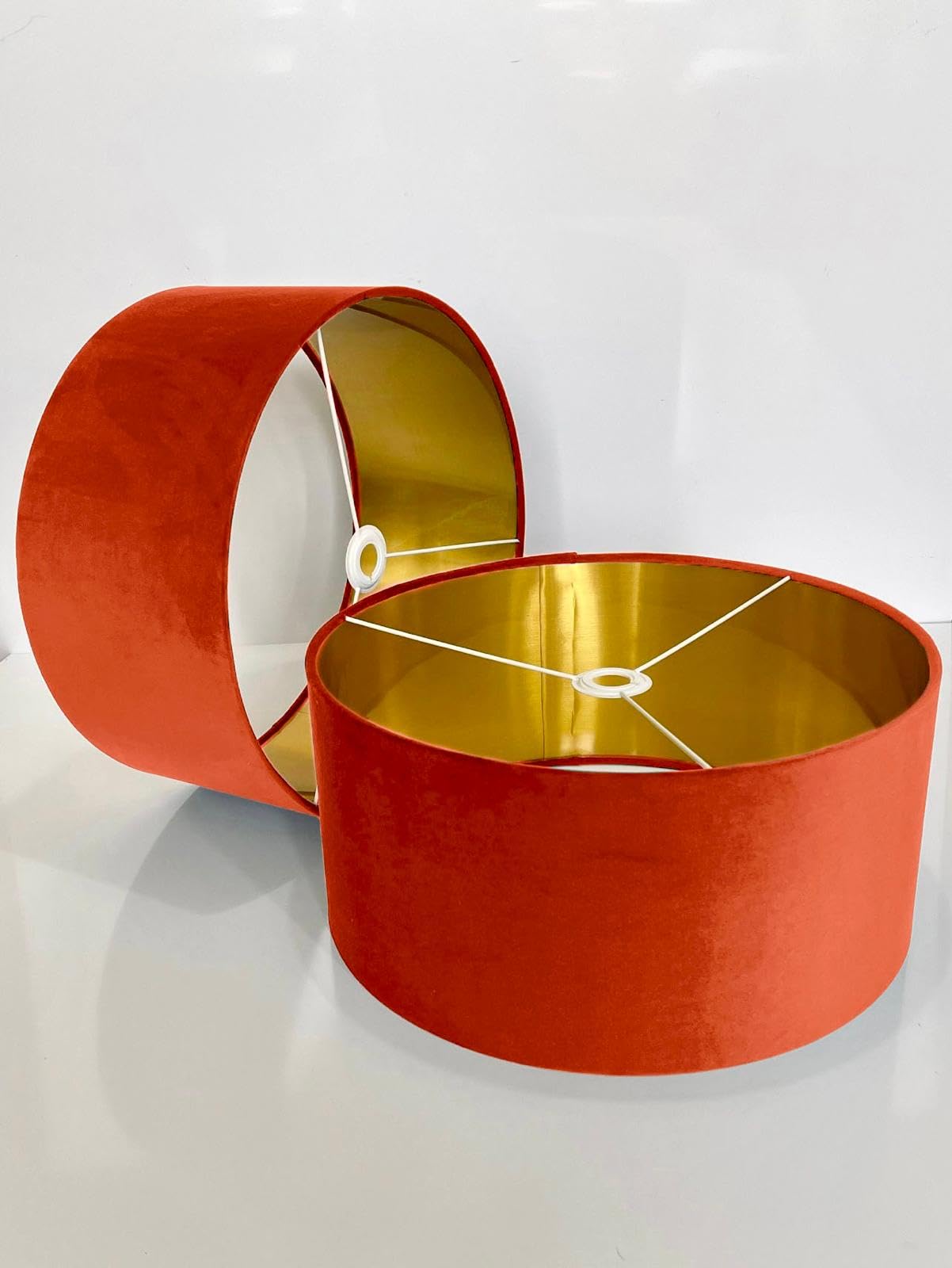 Shades By Woodpecker Deep Orange New Handmade By Order Velvet Drum Lamp Shade Ceiling Shade With Metallic Lining Of Gold,Silver Or Copper Lamp Shades Suitable For Ceiling And Tables