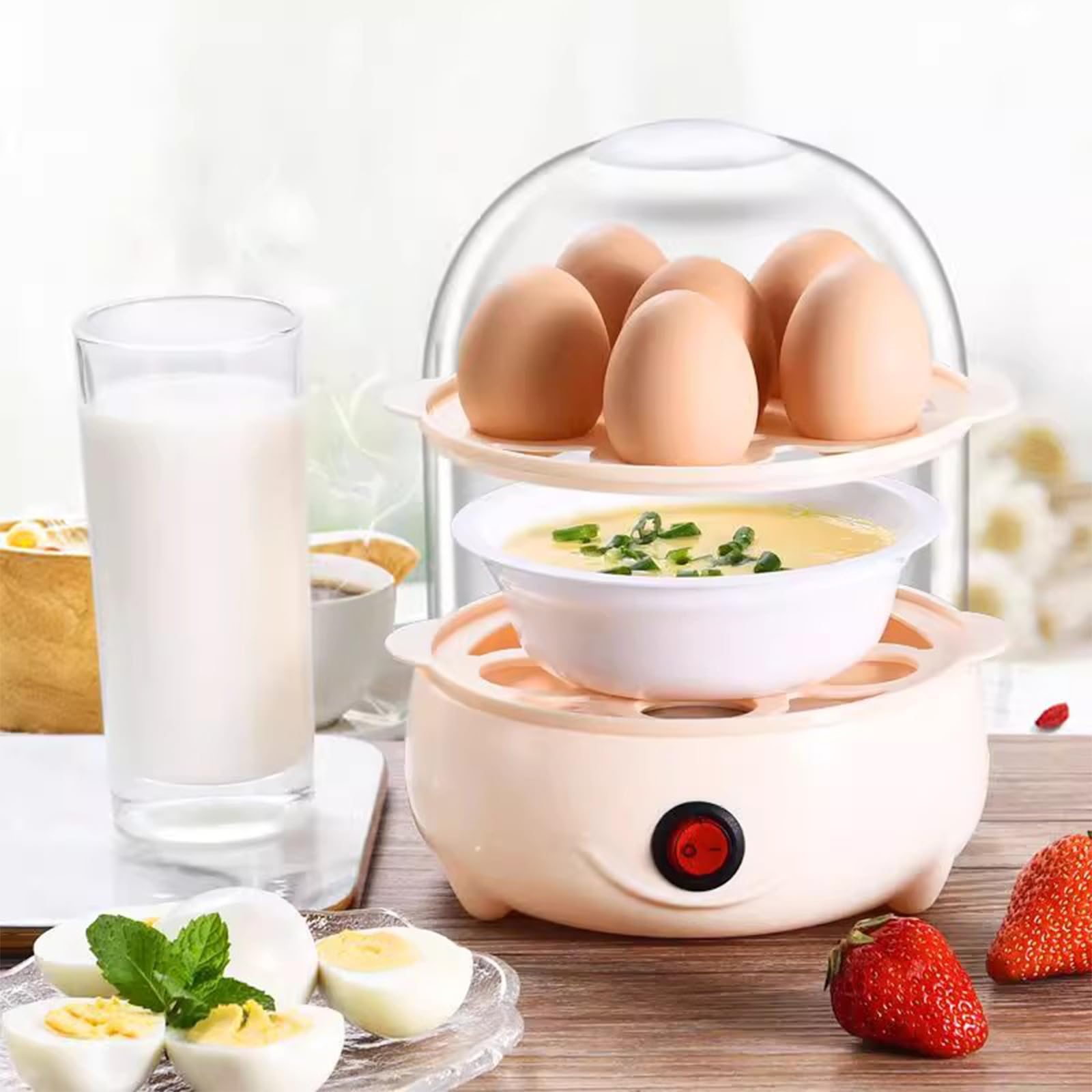 Cuociuova Elettrico - Cuociuova in Camicia con capacità di 6 Uova per Uova al Vapore, sode, Onsen Tamago, Uova alla Coque