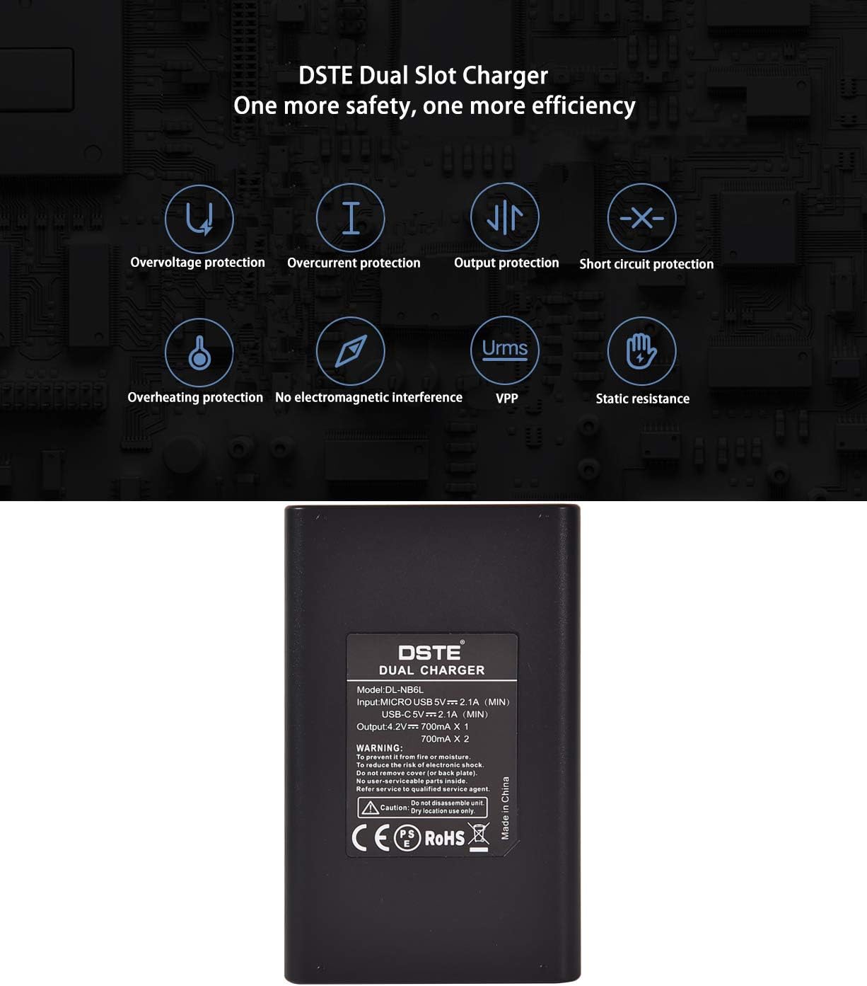 DSTE Dual USB Charger with LCD Display Compatible for NB-6L, NB-6LH and Canon PowerShot X500, SD3500, SD4000, IS SX275, SX510 - Image 4