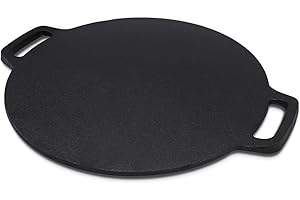 12.6-Inch Cast Iron Roti Pan, Double Handled Cast Iron Crepe Pan for Dosa, Tortillas