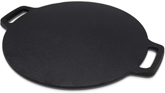 11-Inch Cast Iron Roti Tawa, Double Handled Cast Iron Crepe Pan for Dosa, Tortillas