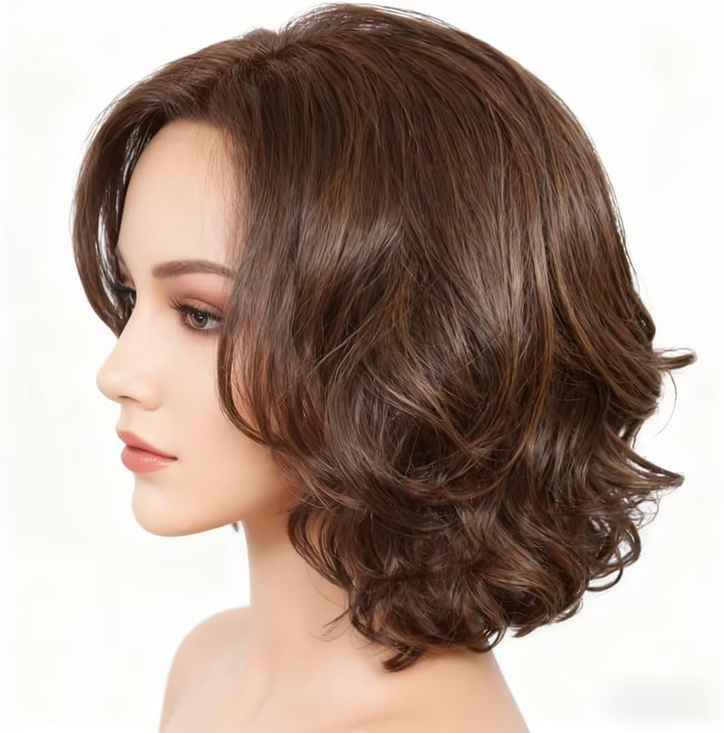 Women's Short Curly Hair Wig, Personalized Fake Headgear, Women's Fashion Short Curly Wigs, Clearance Ladies Heat Resistant Lace Front Wavy Brown Natural Wigs