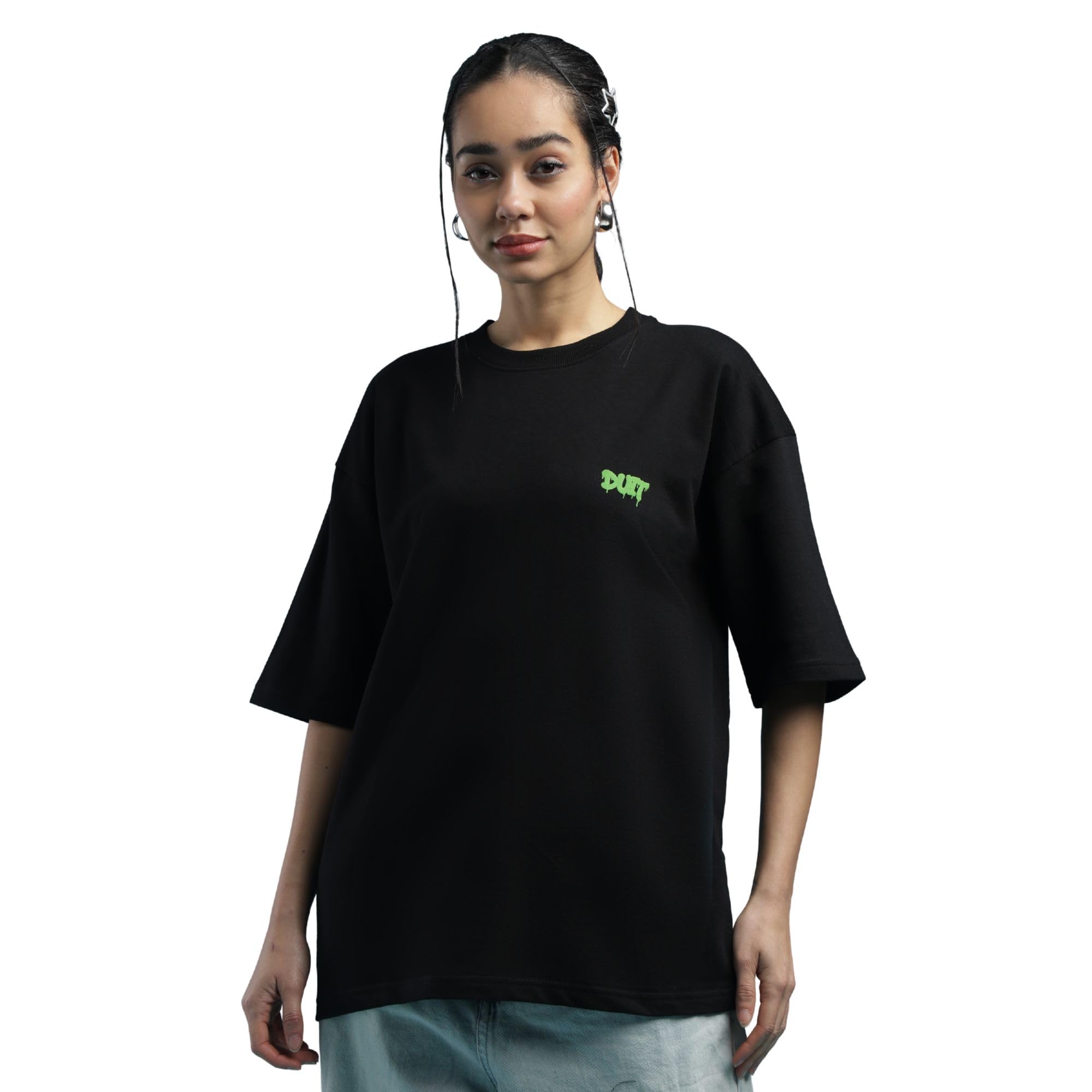 duit Women's Supremacy Bunny Graphic Oversized Cotton Blend T-Shirt Black Color-picture-51