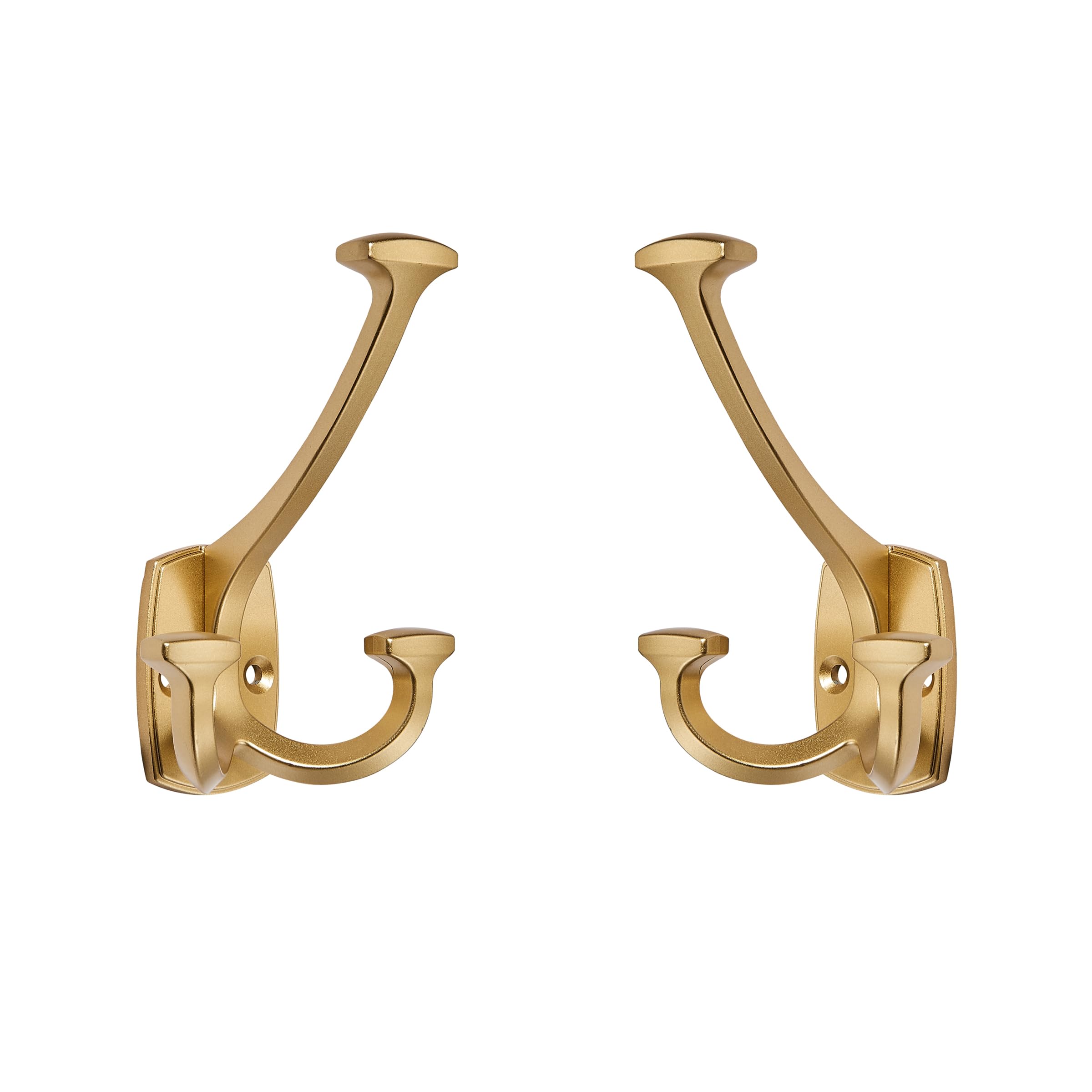 ZAUYX Large Wall Double-Sided Hook 2 Pack Gold Hook Decorative Heavy Duty Solid Large Coat Hooks for Towel Hanging Coats Robe Towel Bags Door Back 2 Prong Hooks