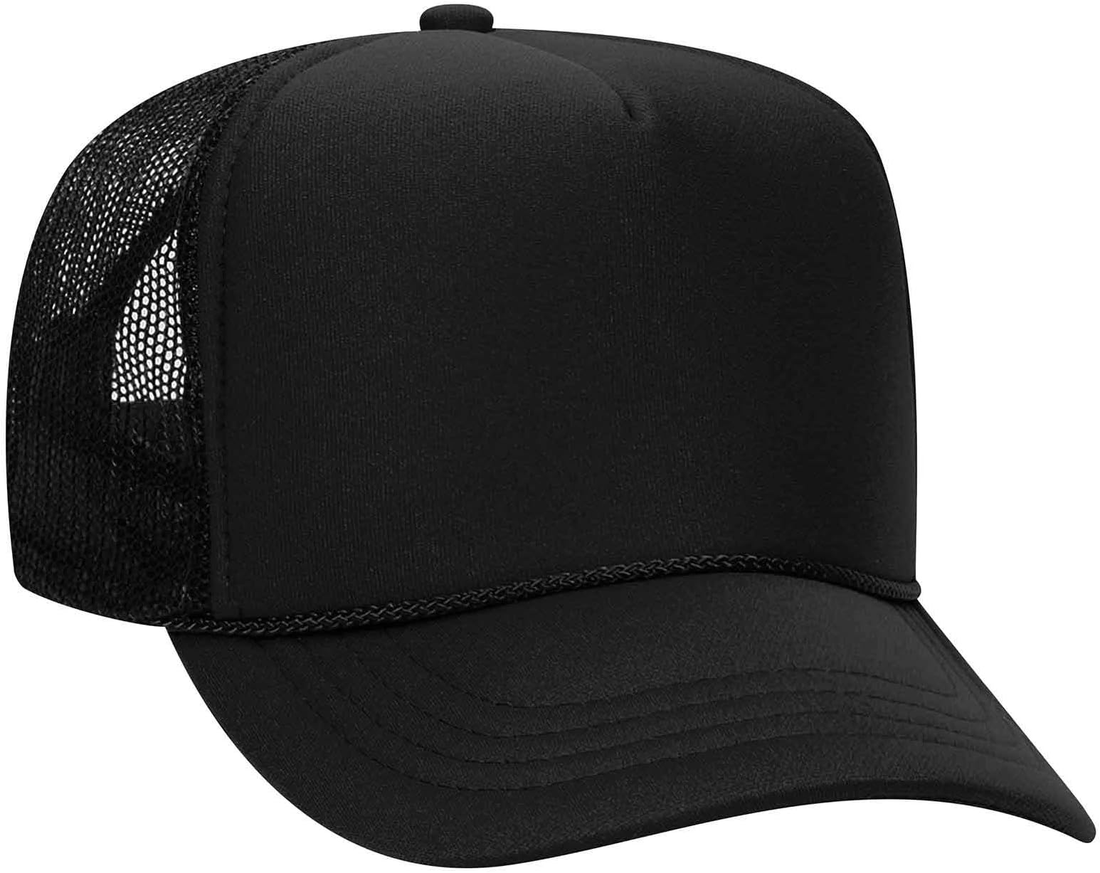 Cap Youth 5 Panel High Crown Mesh Back Trucker Hat Polyester Foam Front Black