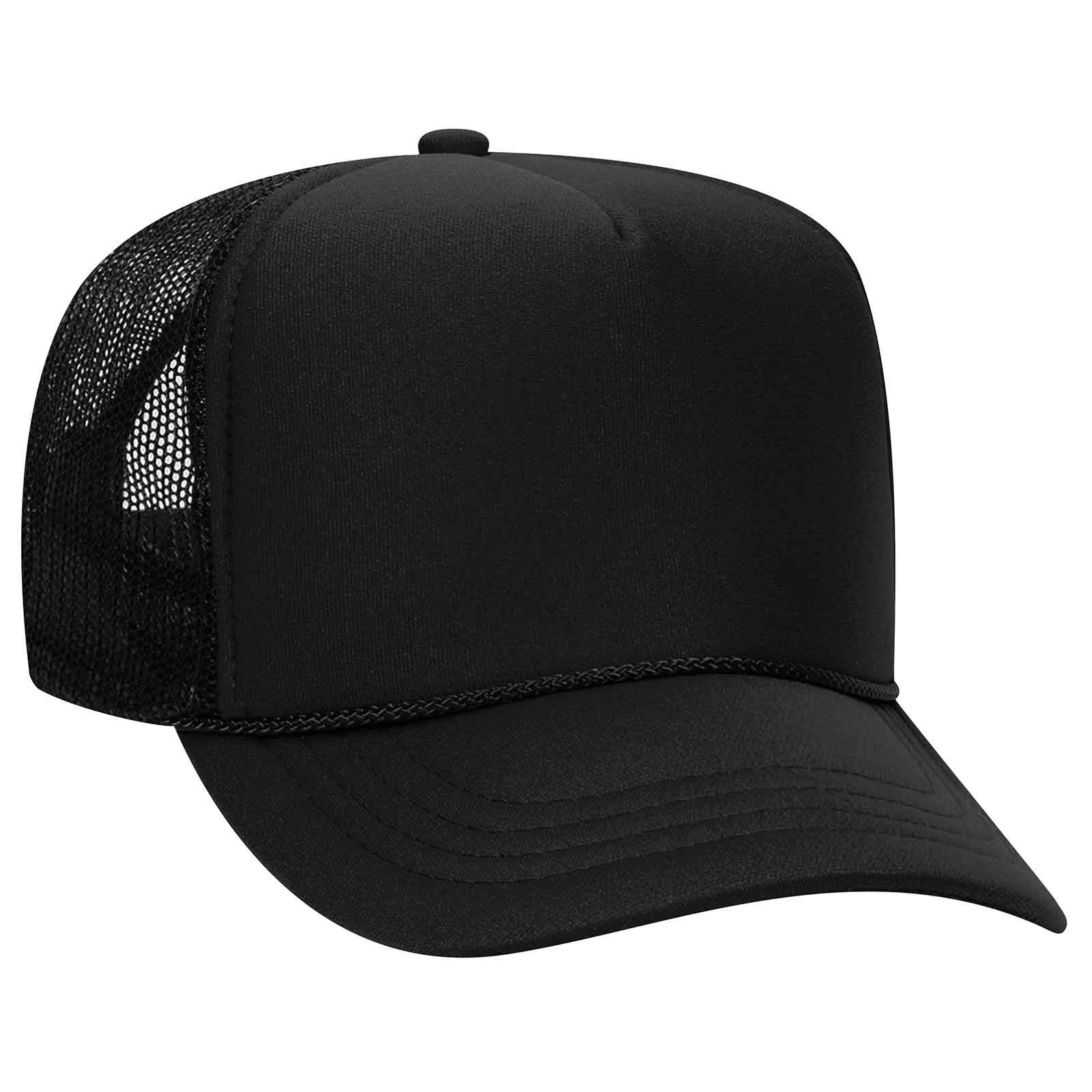 OTTO Cap Youth 5 Panel High Crown Mesh Back Trucker Hat Polyester Foam Front Black