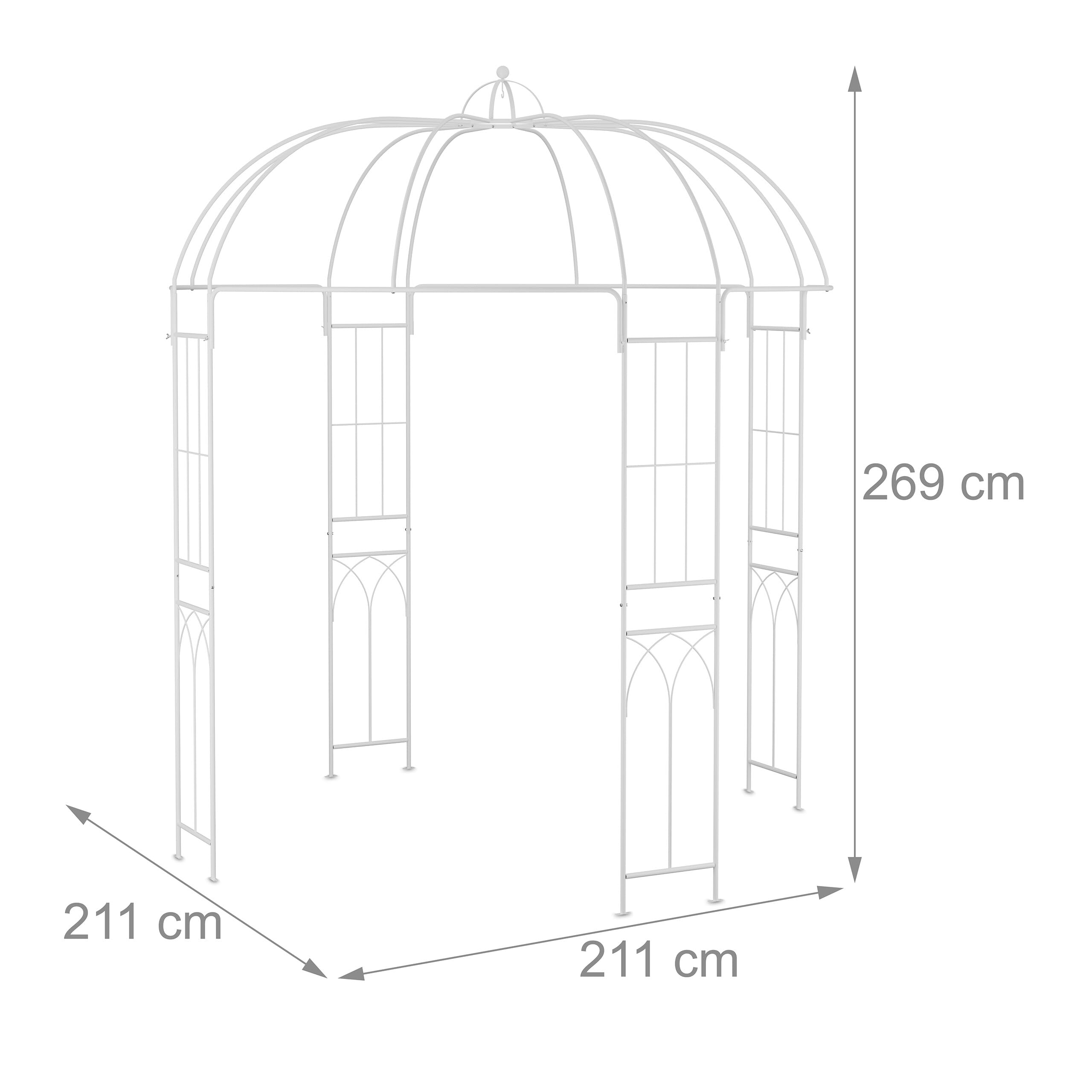 Relaxdays Arco per Piante Rampicanti da Giardino, Gazebo Metallo Rose, Pergola HLP 269x211x211 cm, Padiglione, Bianco