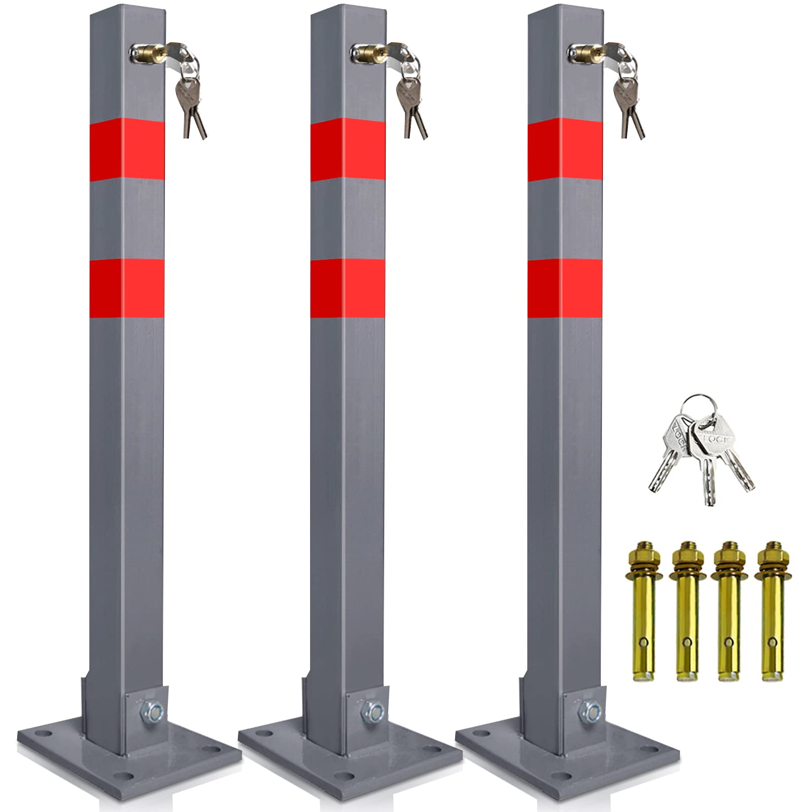 Lot de 3 barrières de stationnement pliables avec 3 clés - Avec bandes réfléchissantes - Robuste et stable