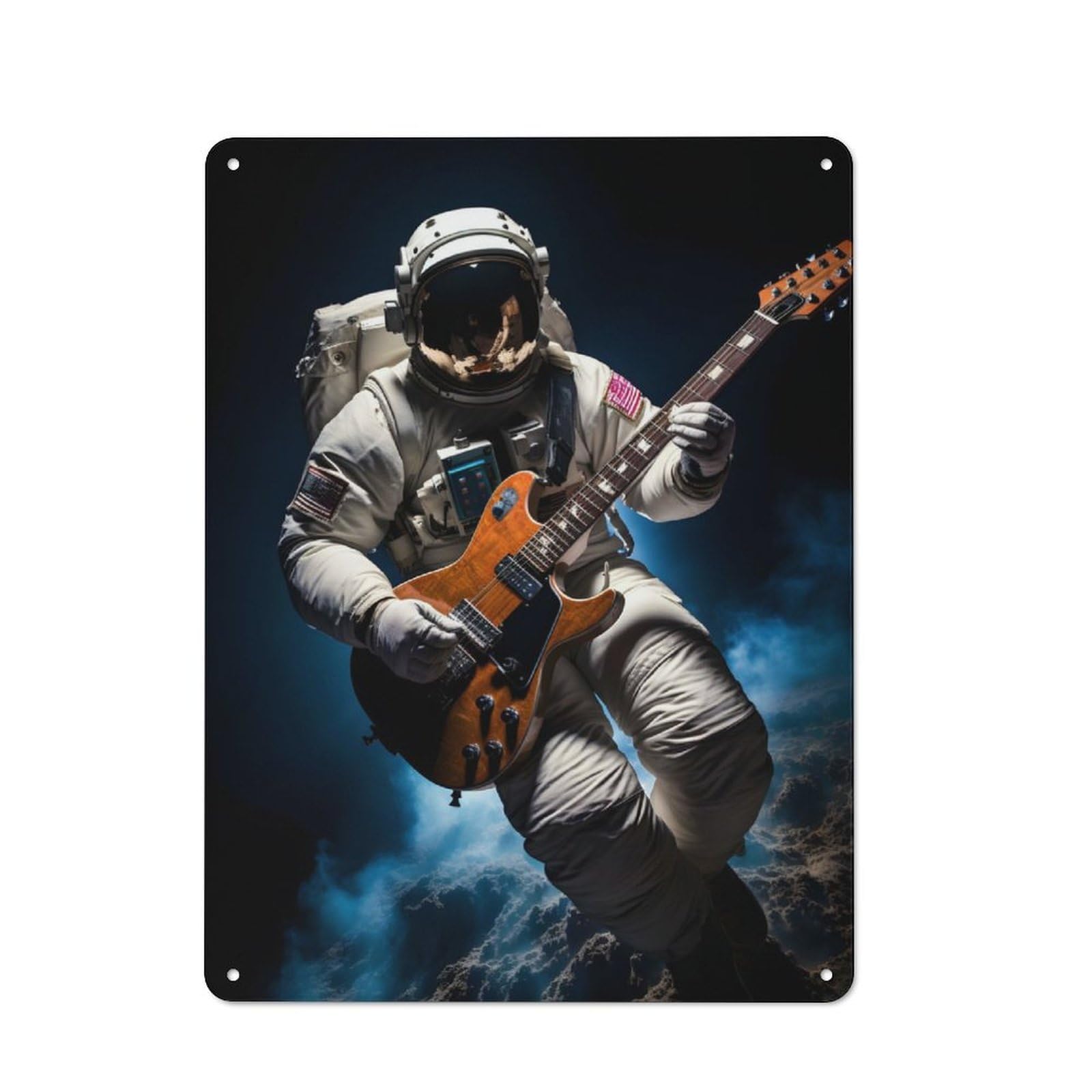Junmoney Astronaut Plays Guitar For Lounge Or Reading Corner, Vintage Metal Sign 40X30cm, For Cooler-Season Styling In Lounge And Reading Corner