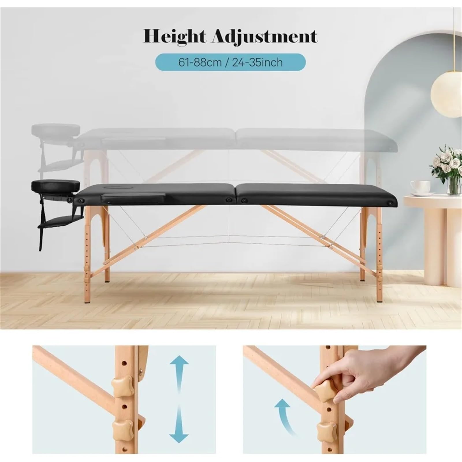 Massagebett, Massagetisch, tragbares Massagebett, Wimpern-Spa-Bett, Tattoo-Gesichtswiege, Betthöhe 35 Zoll, verstellbar, 2-Fach faltbar, mit Tasche – B(Cream)