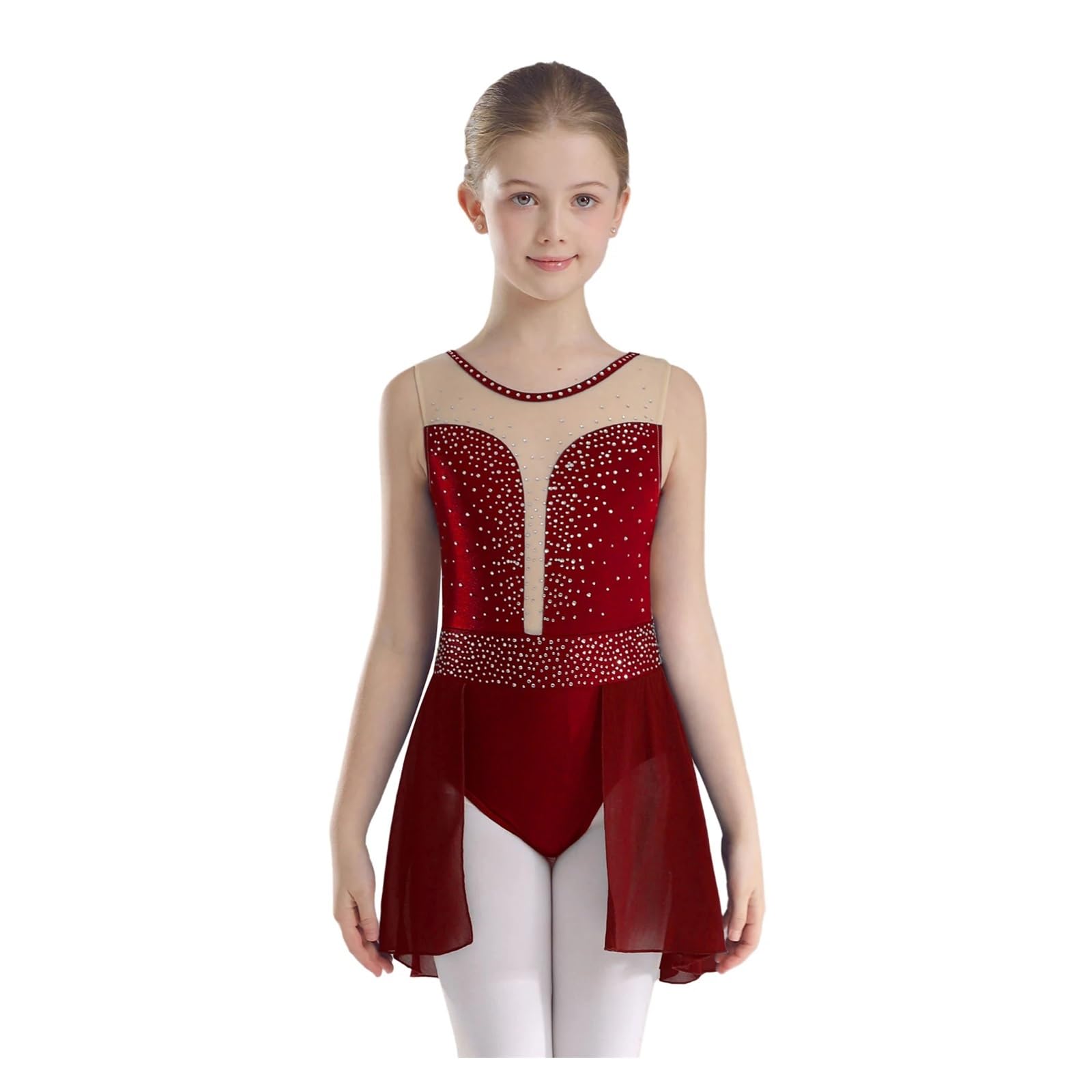 Vestido De Patinaje ArtíStico Leotardo de patinaje artístico for niñas, vestido de ballet, danza lírica, malla de diamantes de imitación, mono de gimnasia, mono de acrobacia Para ArtíStico Vestido(Lig