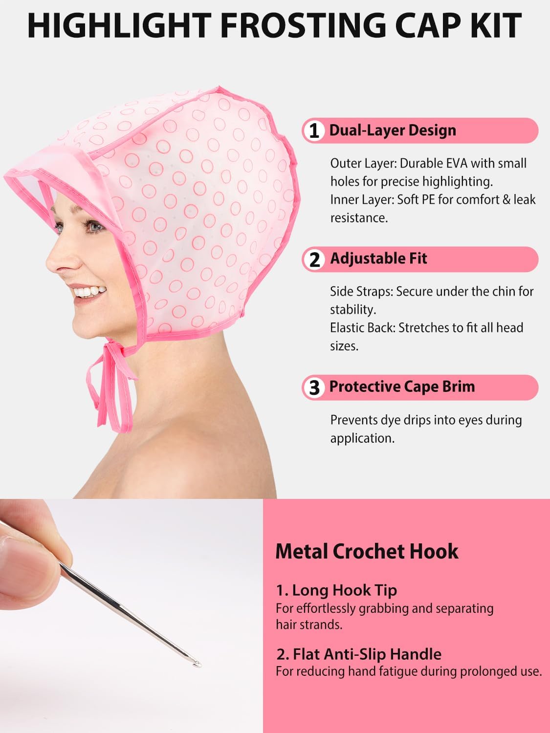 19-teiliges Strähnchenhaube Set – Strähnchenhaube mit Löchern, Strähnchen Set mit Bürsten, Nadeln & Haarfärbeschale, Haarfärbepinsel Set für Farbe & Strähnen, Haare Färben Zubehör für Salon & Zuhause