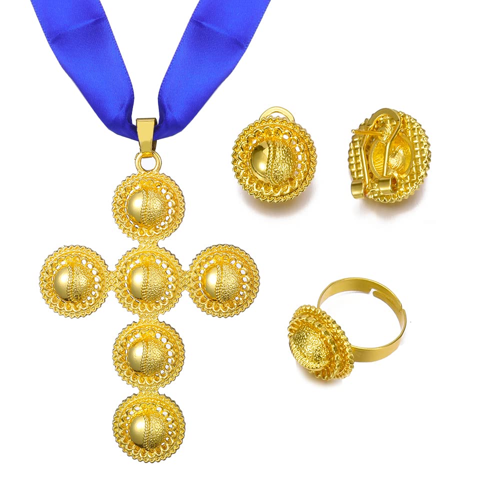 SajayeaEthiopian Traditional Cross Gold/Silver Plated Ethiopian Jewelry for Women Set Ethiopian Jewelry, Copper, No Gemstone