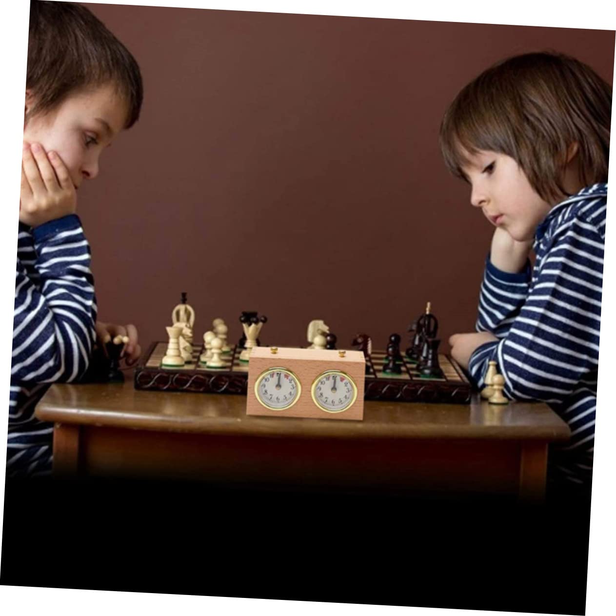 Toyvian Horloge Échecs Mécanique Portable en Bois Structure Simple, Minuterie Pratique pour Jeu D'échecs et Échecs Chinois en Compétition