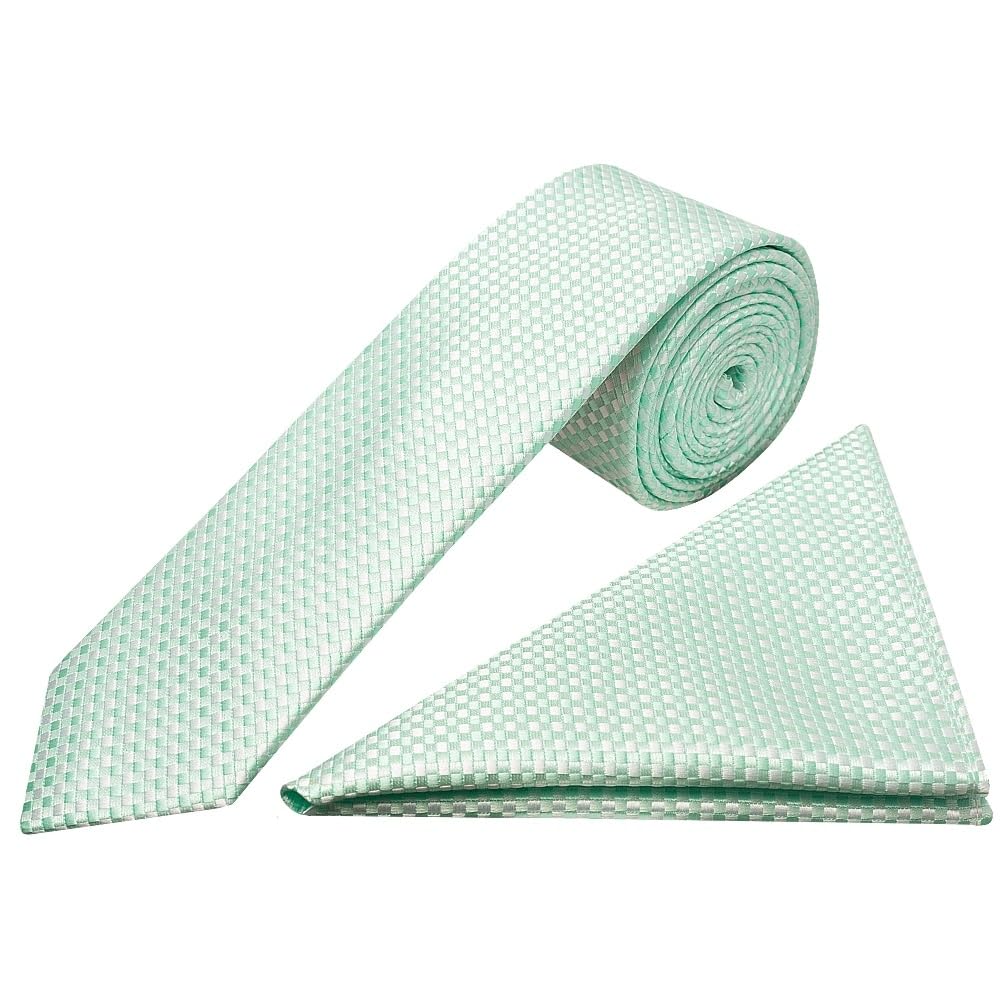 Ties R Us Men's Green Mint Diamond Neat Skinny Tie And Pocket Square Set
