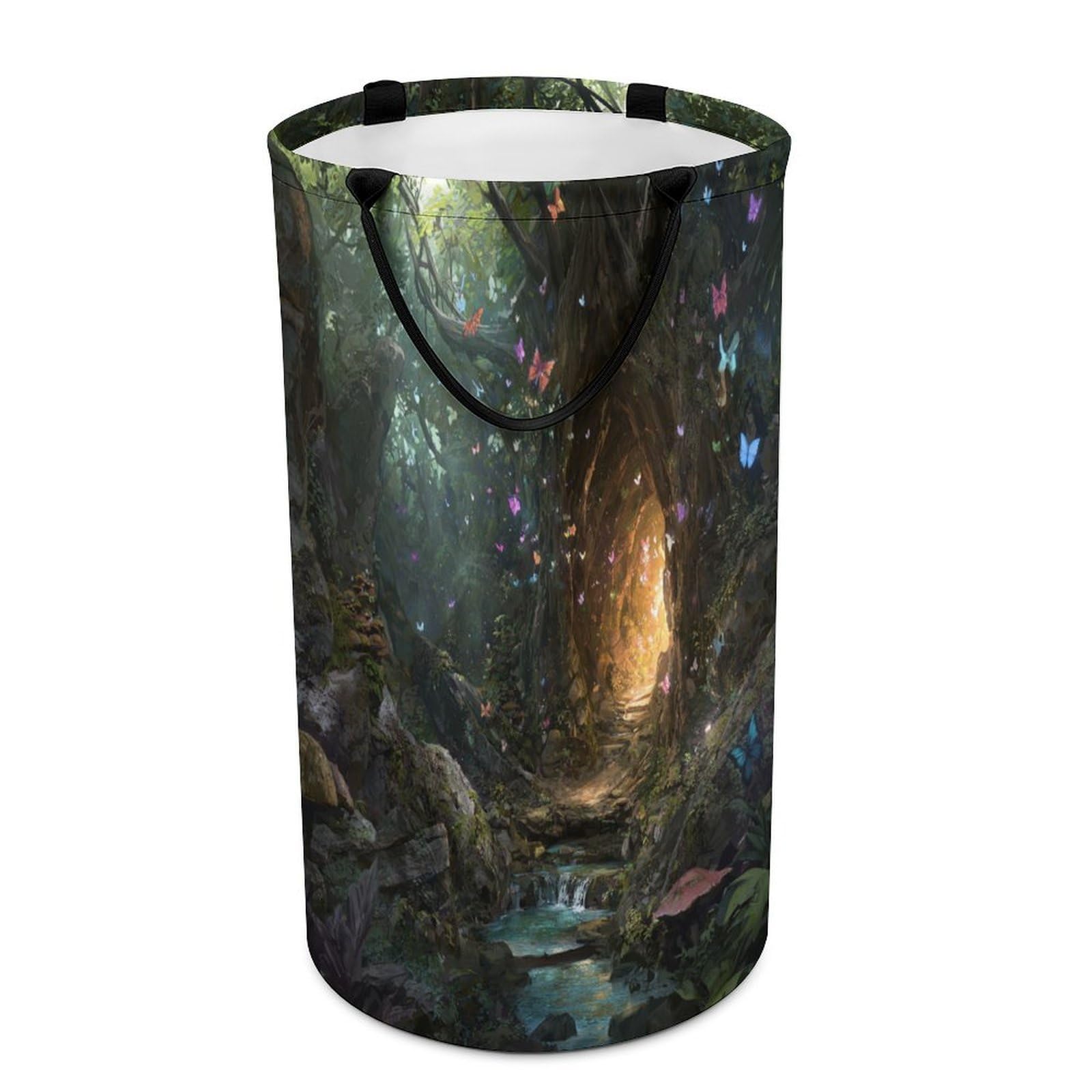 LUYYSKY Fantasy Classic Enchanted Forest Versatile Storage Laundry Basket, Retro Colorful Fairytale Wonderland Animals Butterflies Large Capacity Bathroom Hamper With Handle