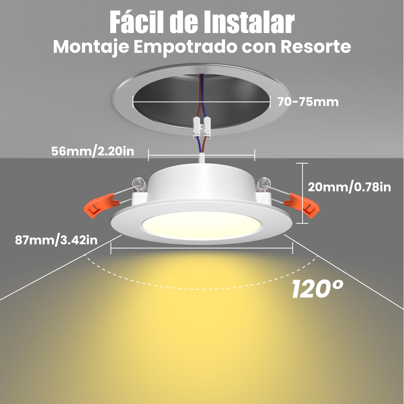 LED 12V Downlight Interior Regulable 3W para Techo de Campervan, Coche, Autocaravana, Caravana, Barco - Blanco Calido 3000K IP44 Empotrable