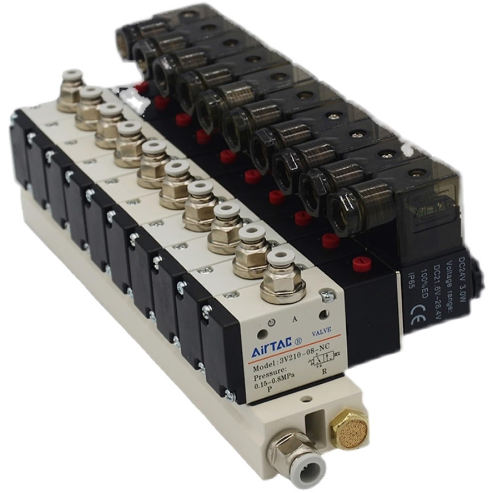 Ieumjnat Ac220v 4Mm Fittings 3V210-08 Manifold Station Solenoid Valve 3 Port 2 Position Multi-Way Combination Dc12v 24V Ac220v With Fitting Valves(,2 Stations)