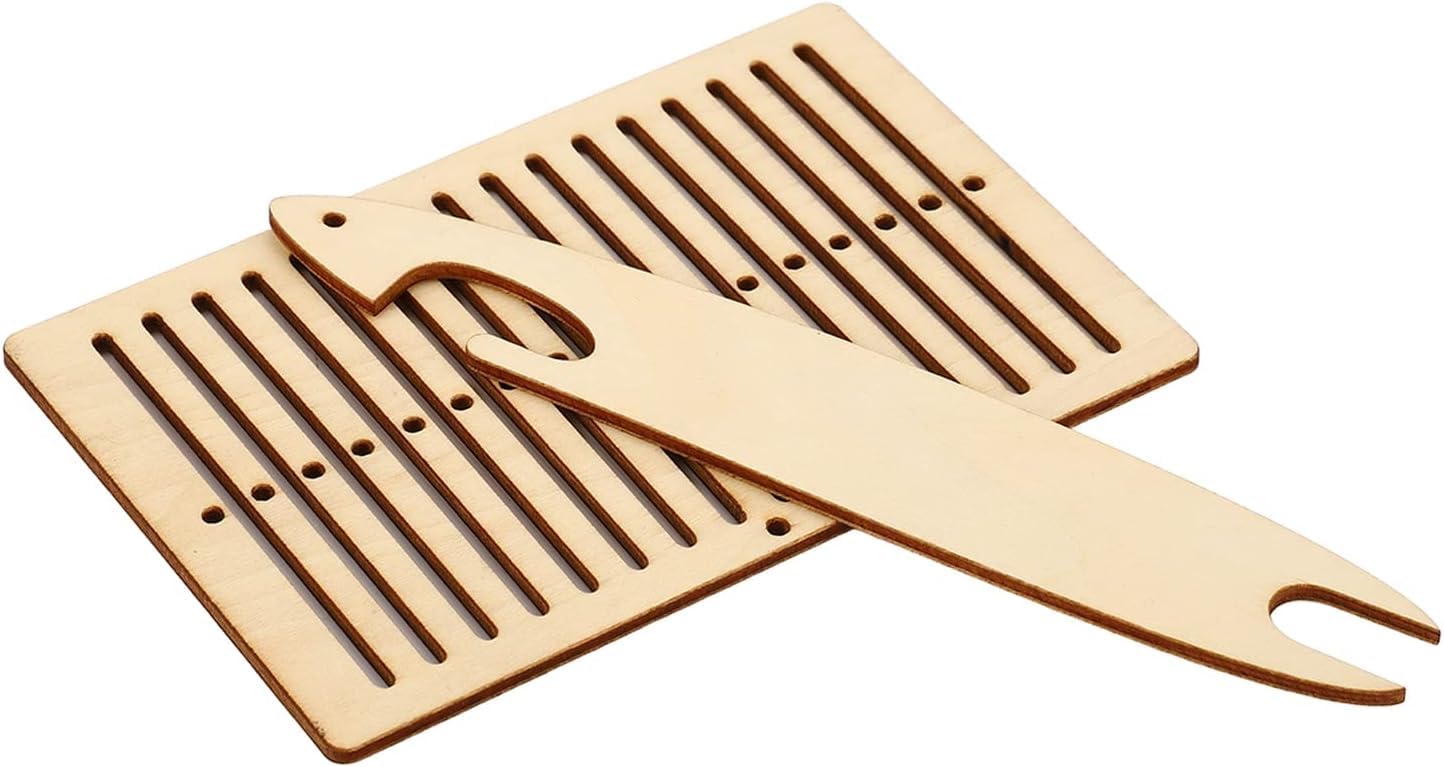 Curious Button Set of 2 Pcs Weaving Kit Wooden Ashford Heddle Stand, Backstrap Weaving Weaving Frame Tools Arts Crafts for Bracelet Bag Belt Camera Strap for DIY 3
