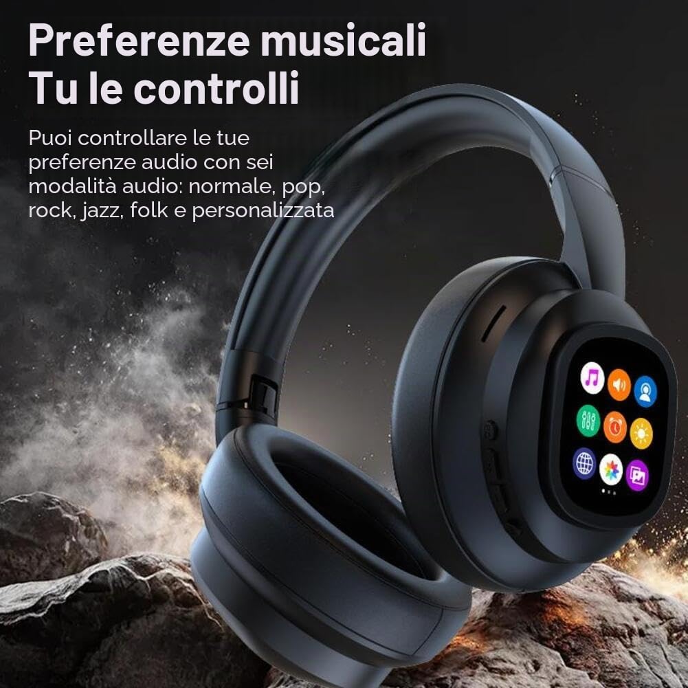 Cuffie over-ear, traduzione AI Wireless Cuffie in tempo reale, 169 lingue, con touch screen LCD staccabile, 46 ore di riproduzione per viaggi, riunioni, studio