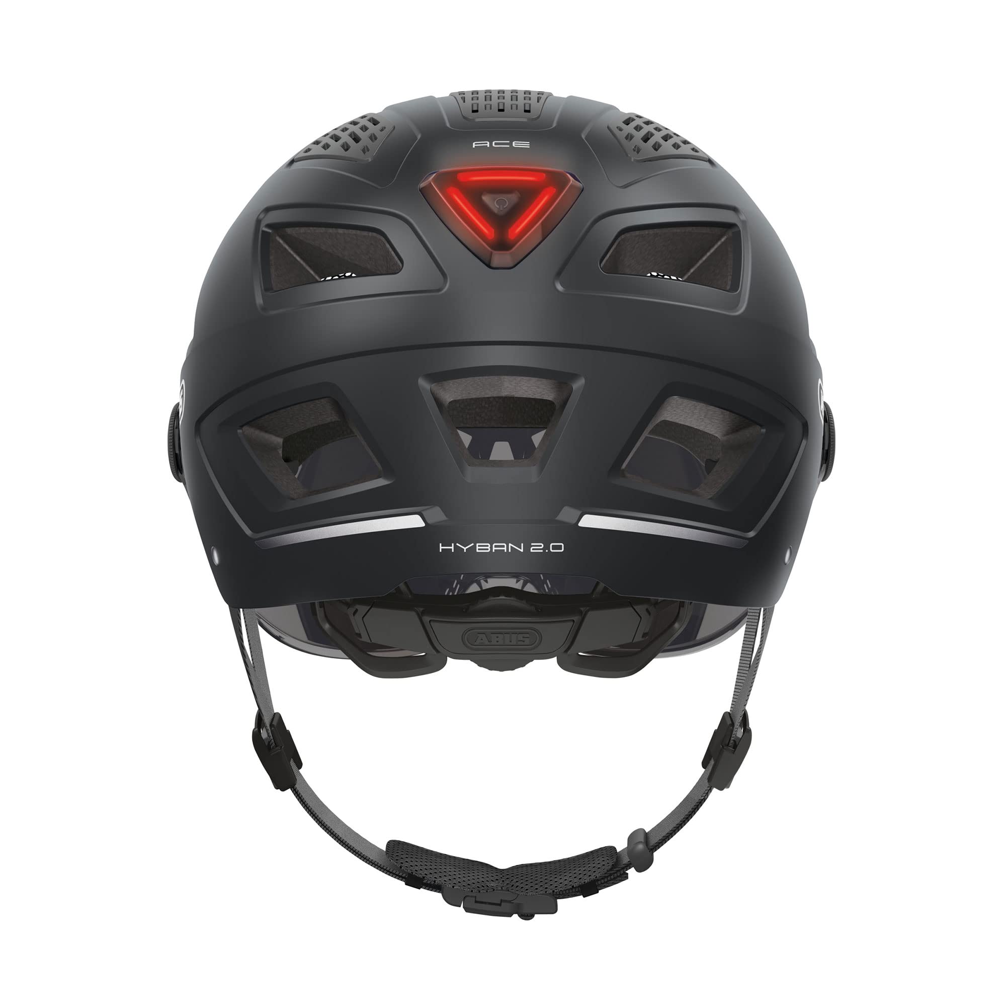 ABUS Kask miejski Hyban 2.0 ACE – kask rowerowy z wizjerem, światłem i twardą obudową ABS, dla kobiet i mężczyzn