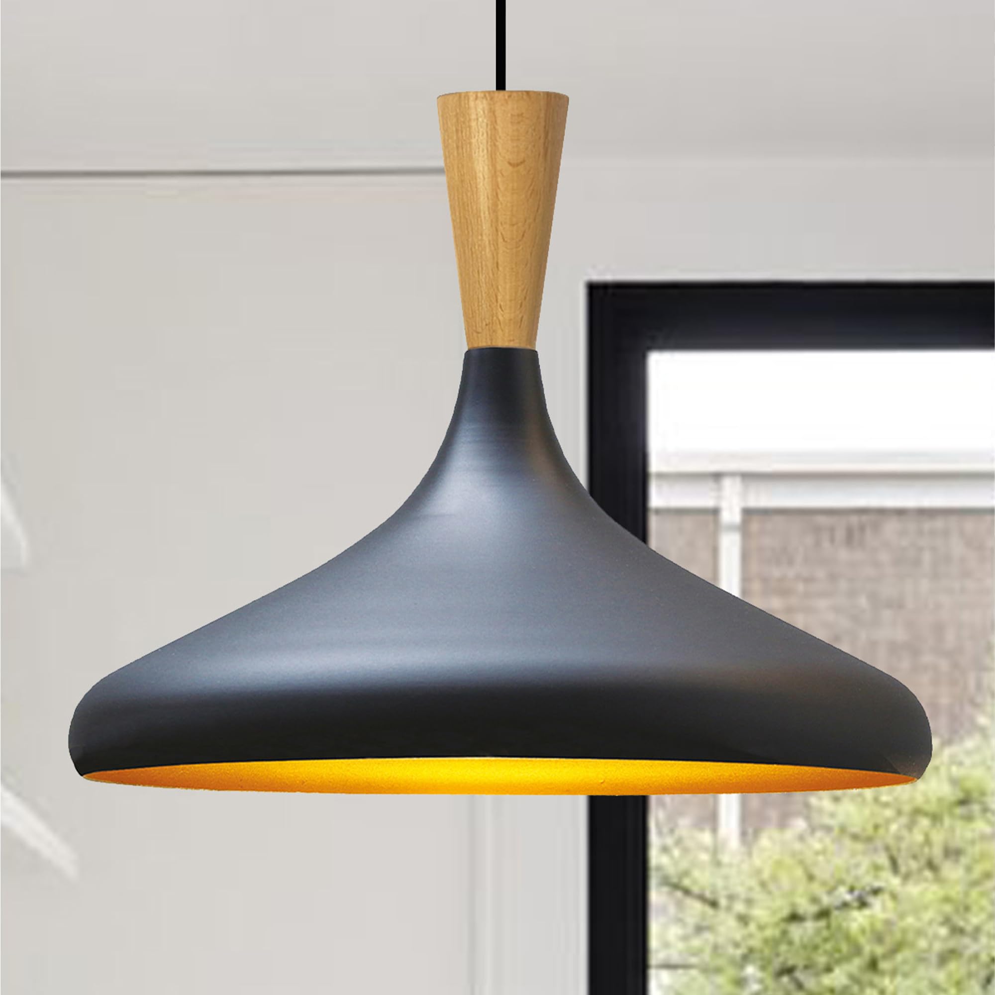 Bamyum Black Holz Champion Industrial Ceiling Pendant Light, 35 Cm Lamp Shades Ceiling Light & Metal Kitchen Island Light, Industrial E27 Lights For Living Room & Dining Room, Hanging Light Fixture